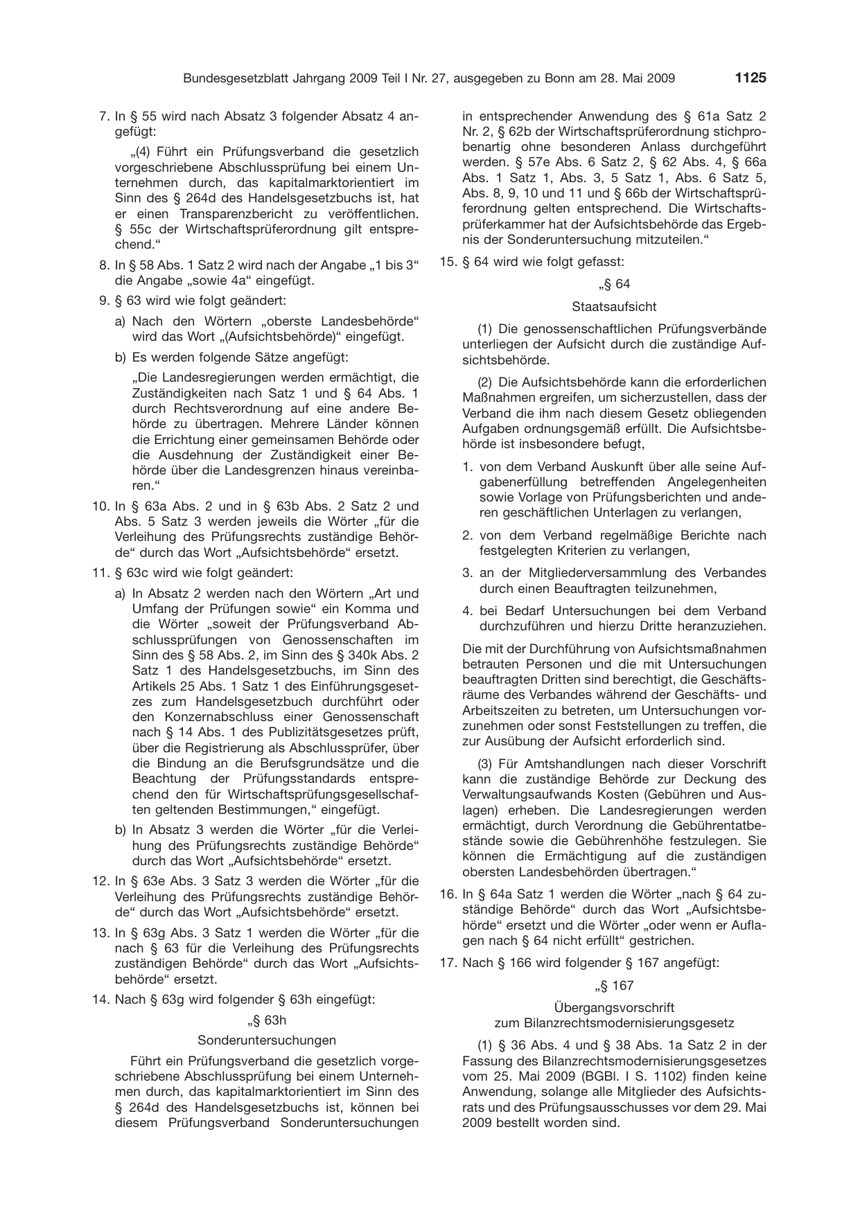 BGBl. 2009, Seite 1125 — Originalseite als Abbildung
