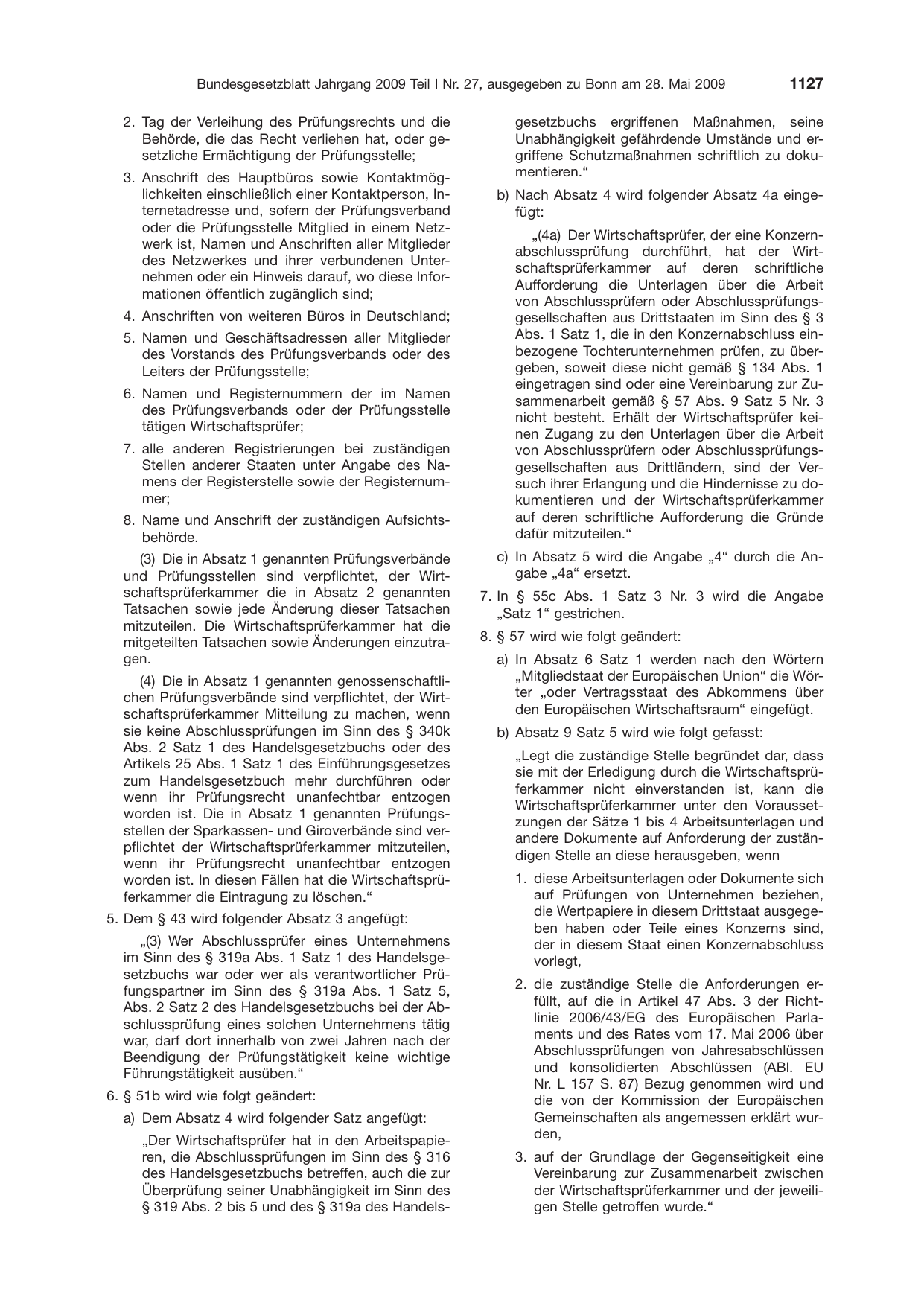 BGBl. 2009, Seite 1127 — Originalseite als Abbildung