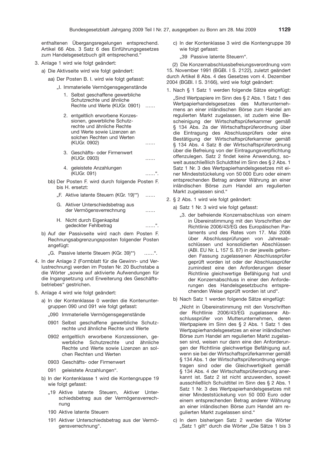 BGBl. 2009, Seite 1129 — Originalseite als Abbildung
