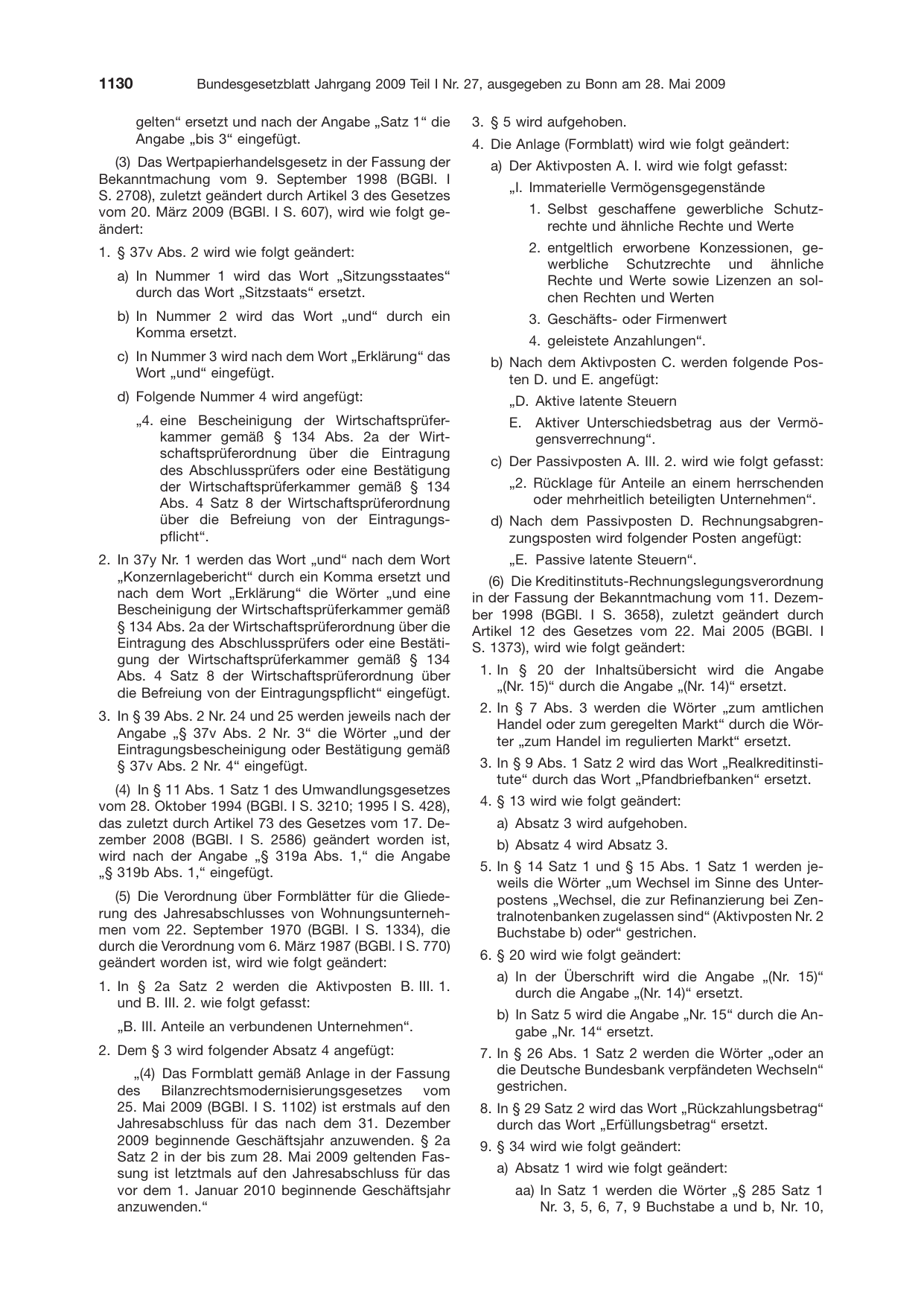 BGBl. 2009, Seite 1130 — Originalseite als Abbildung