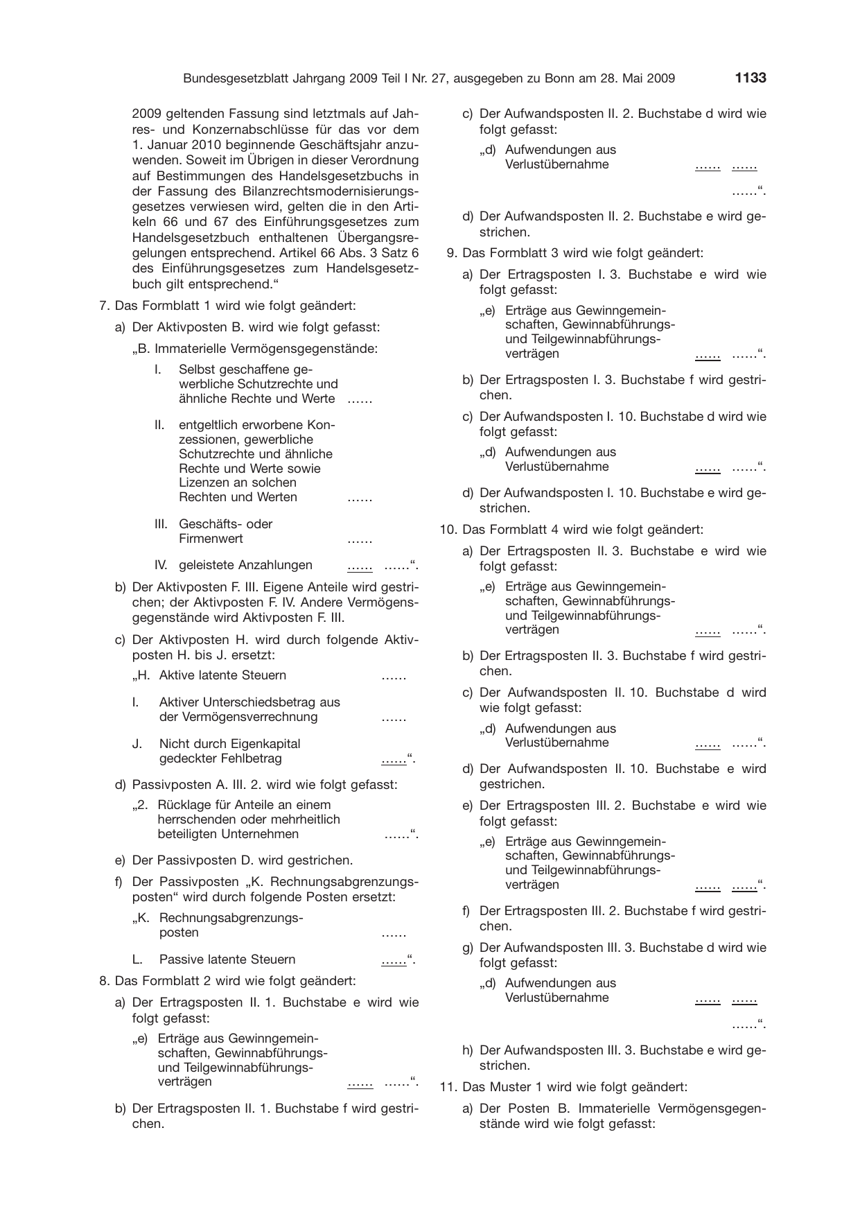 BGBl. 2009, Seite 1133 — Originalseite als Abbildung