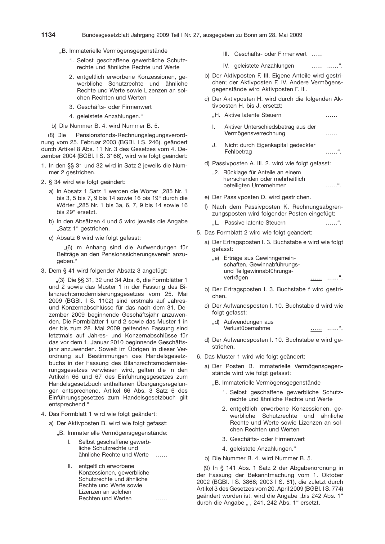 BGBl. 2009, Seite 1134 — Originalseite als Abbildung