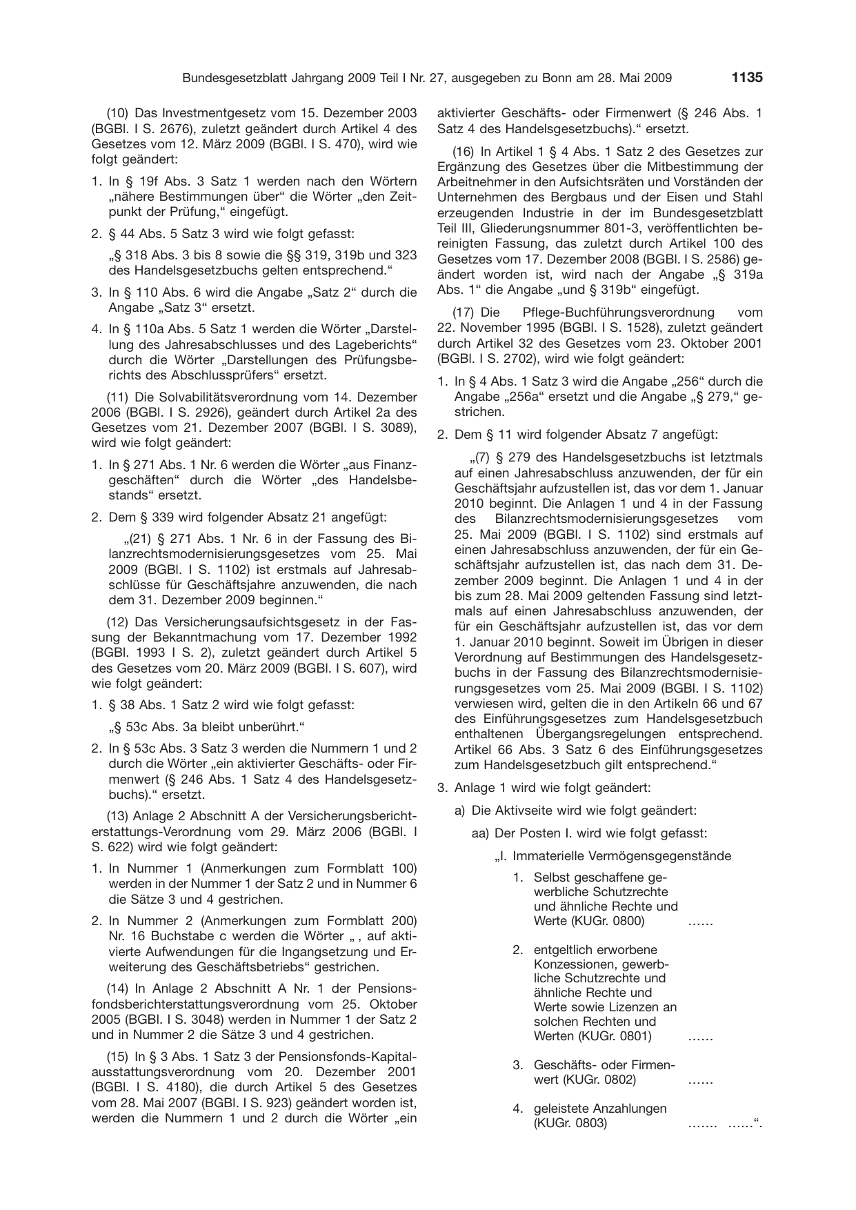 BGBl. 2009, Seite 1135 — Originalseite als Abbildung