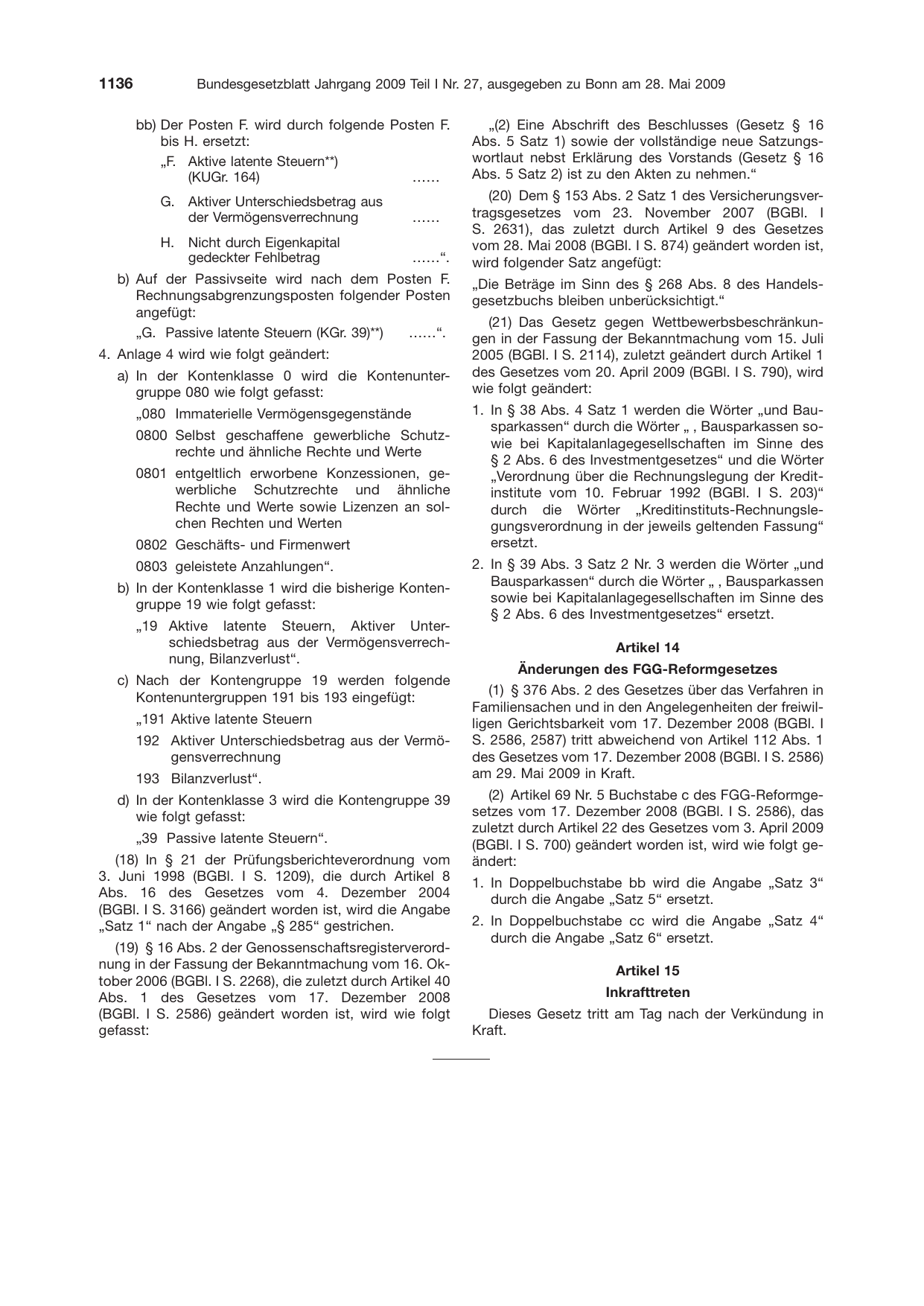 BGBl. 2009, Seite 1136 — Originalseite als Abbildung