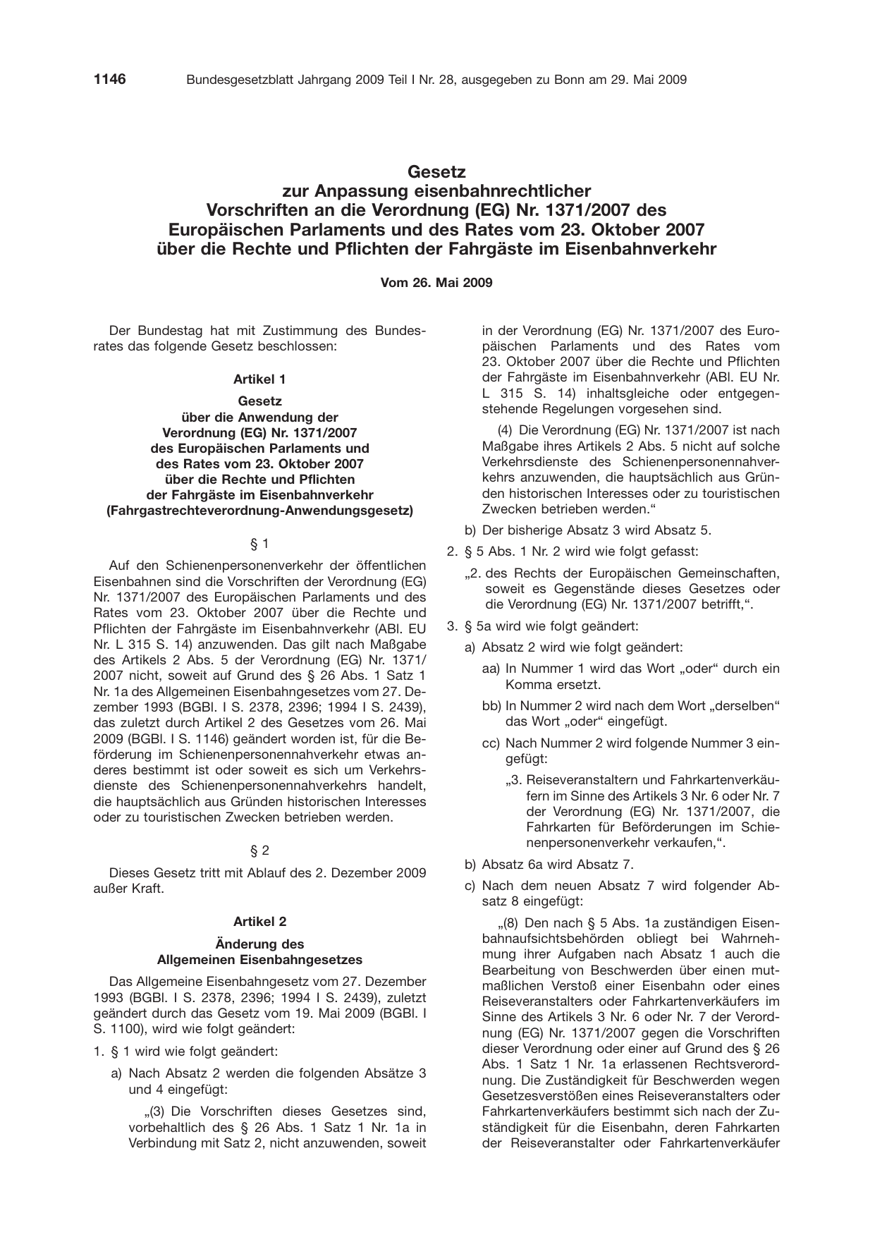 BGBl. 2009, Seite 1146 — Originalseite als Abbildung