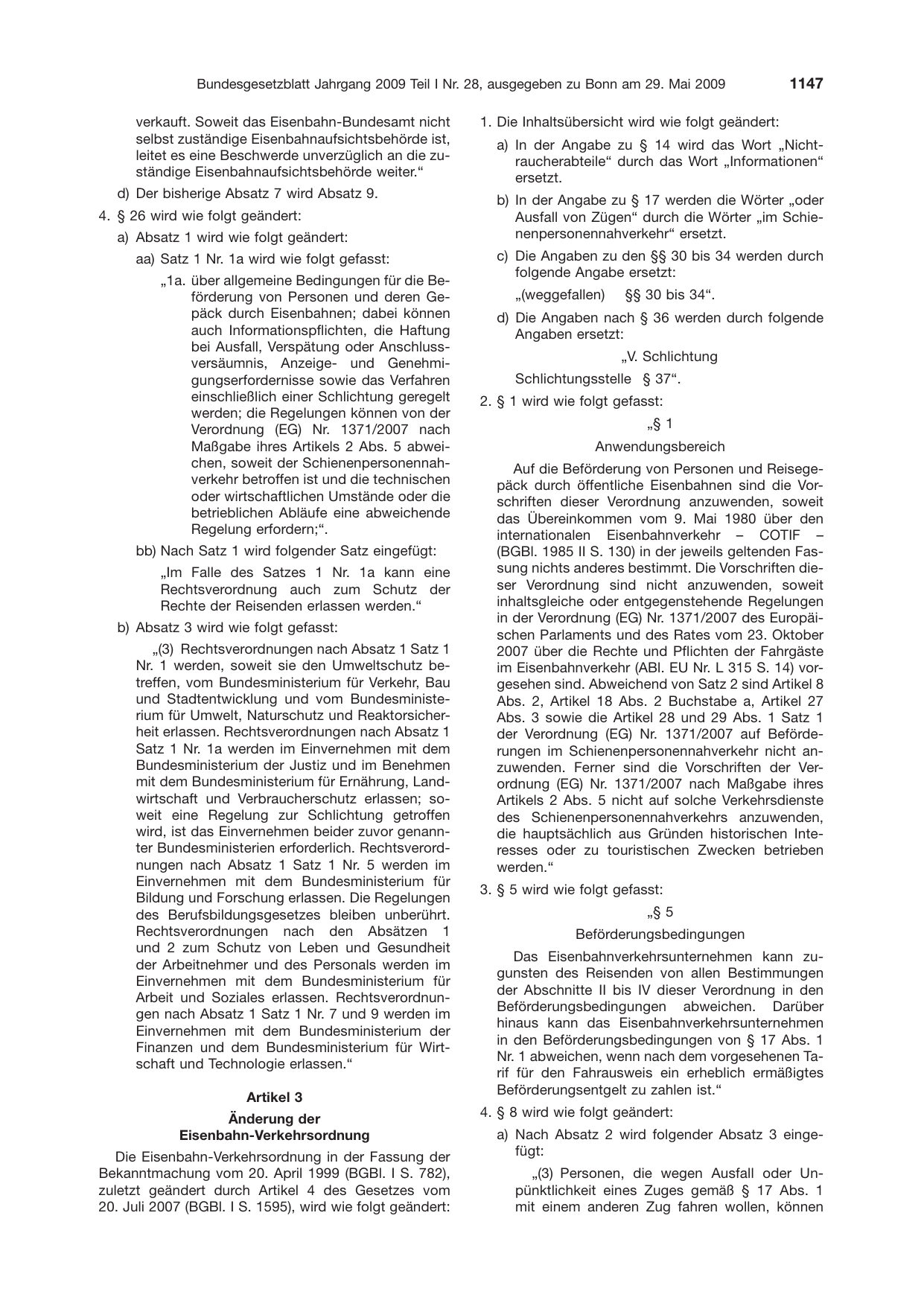 BGBl. 2009, Seite 1147 — Originalseite als Abbildung