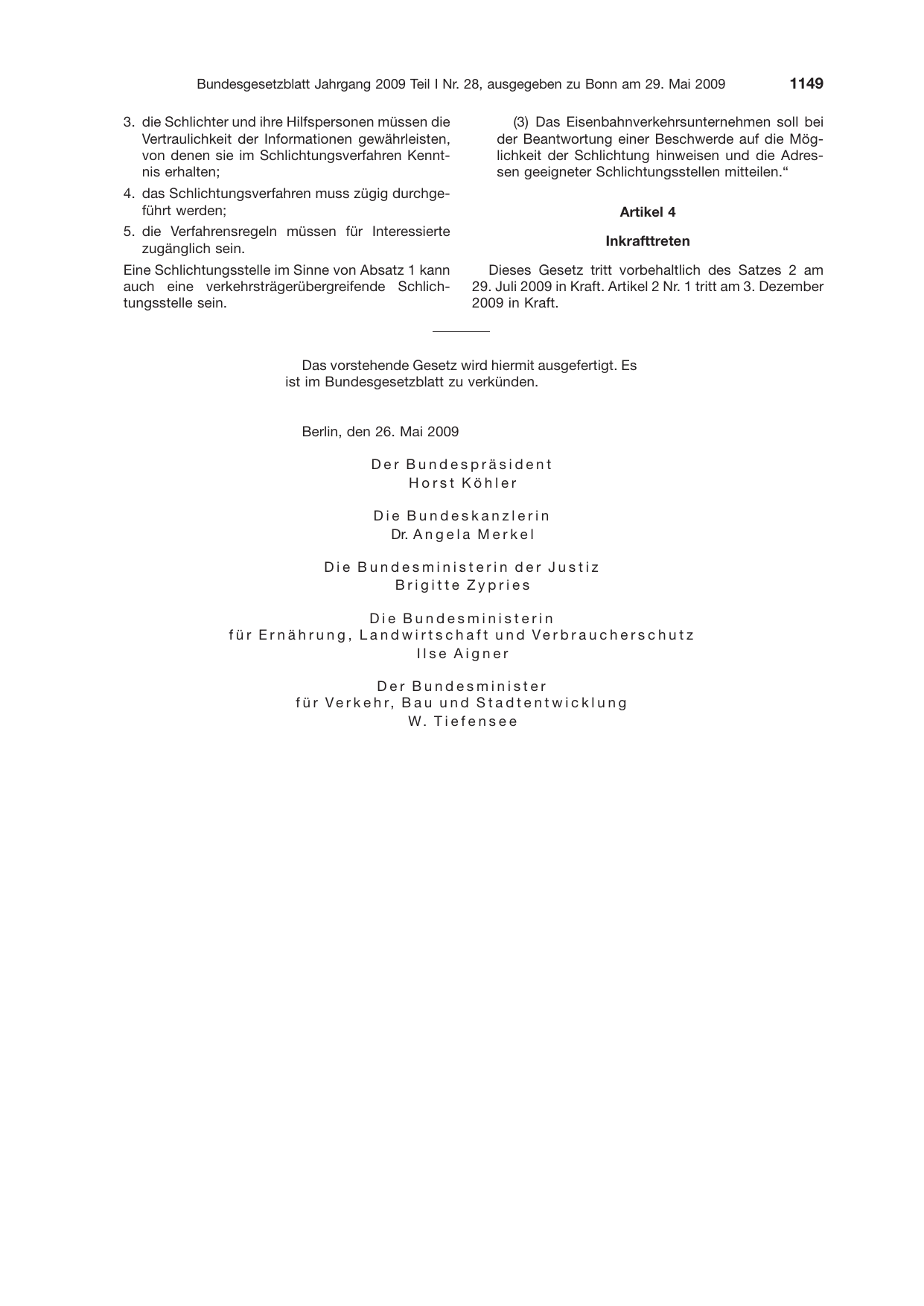 BGBl. 2009, Seite 1149 — Originalseite als Abbildung