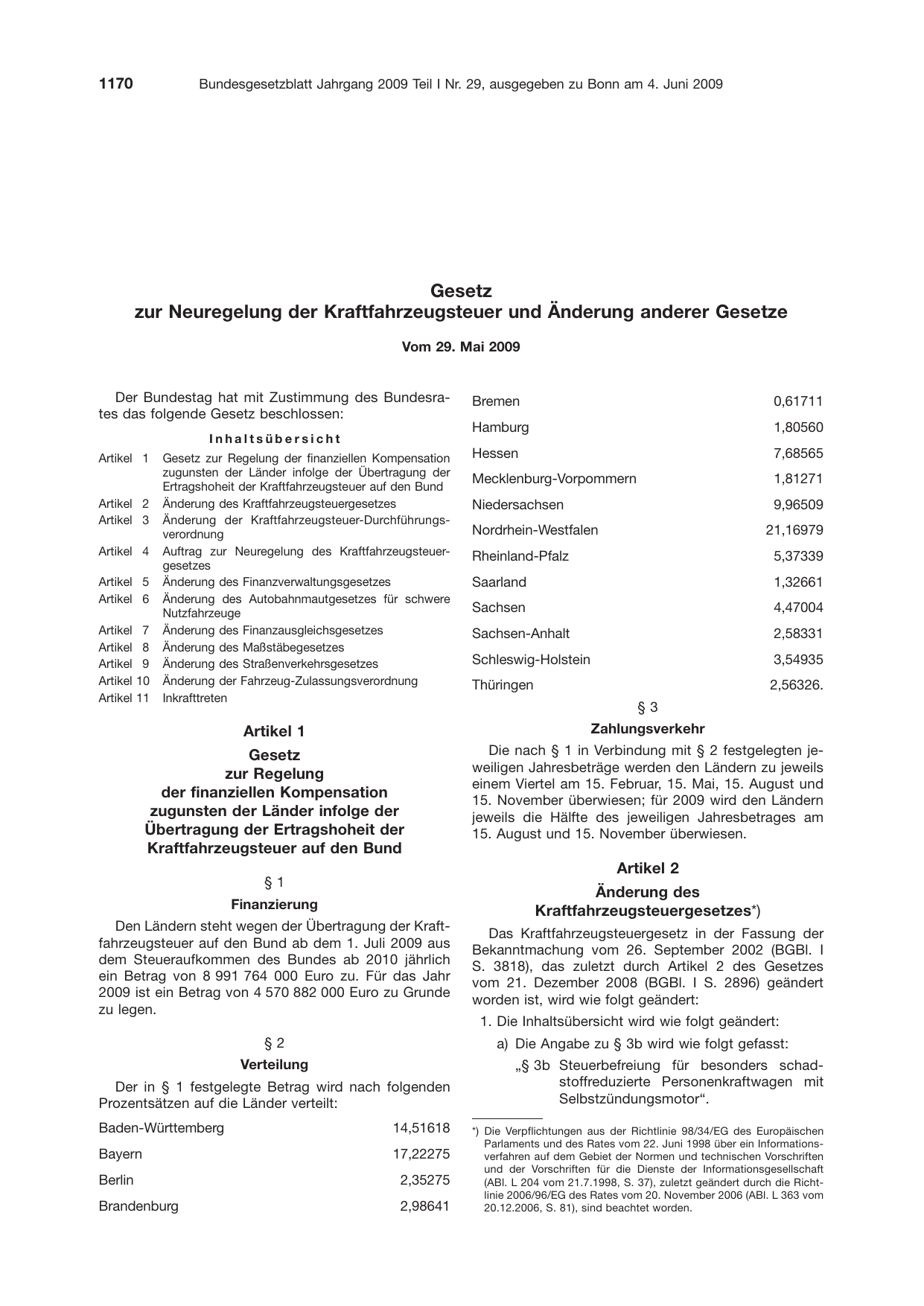 BGBl. 2009, Seite 1170 — Originalseite als Abbildung