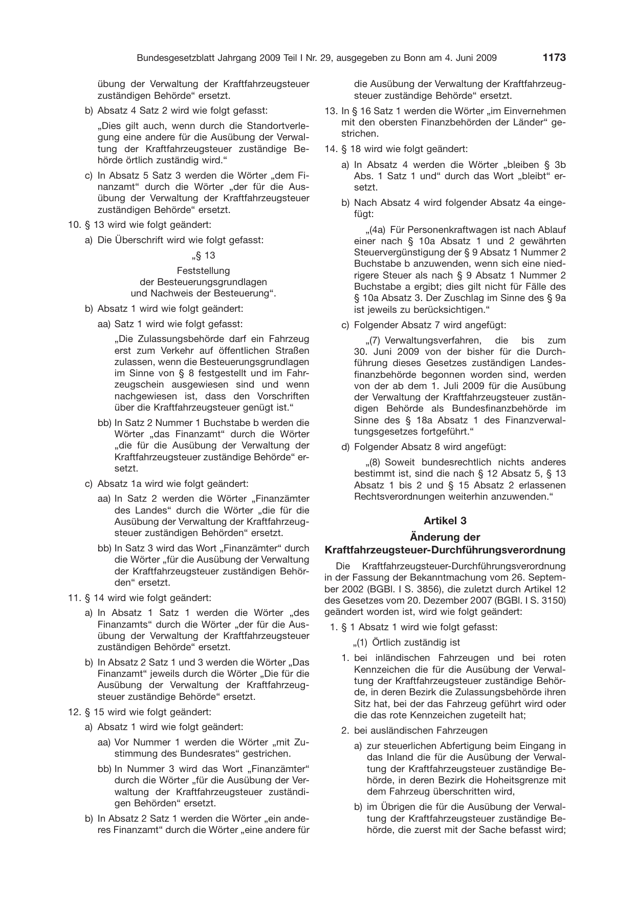BGBl. 2009, Seite 1173 — Originalseite als Abbildung