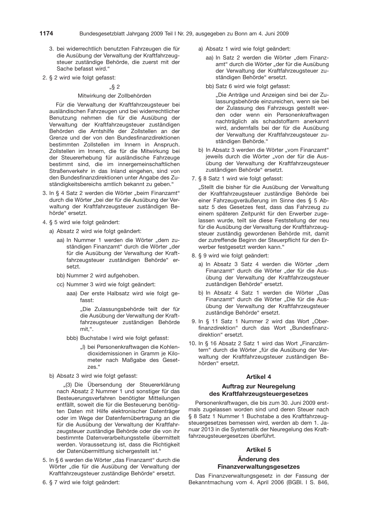 BGBl. 2009, Seite 1174 — Originalseite als Abbildung