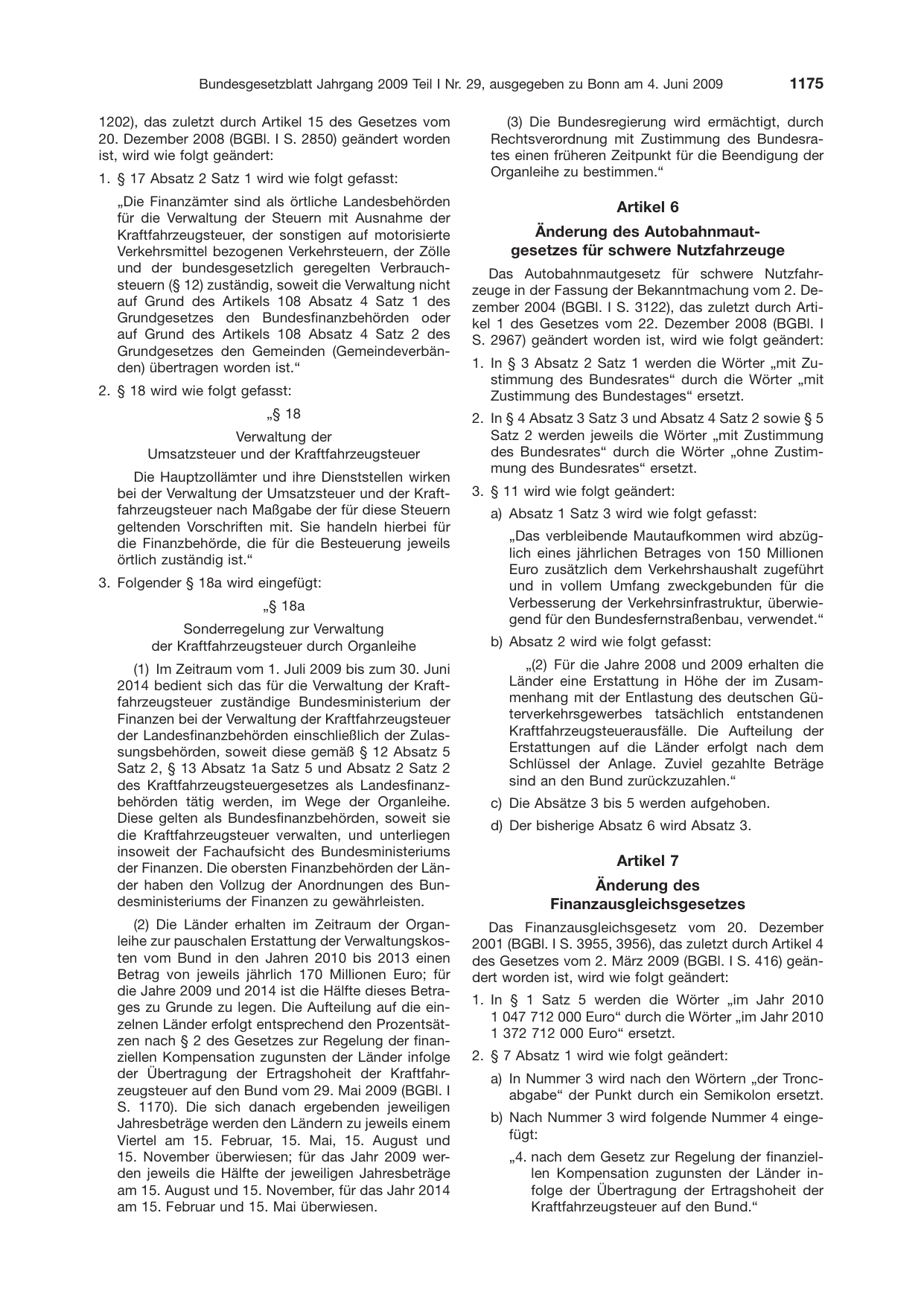 BGBl. 2009, Seite 1175 — Originalseite als Abbildung