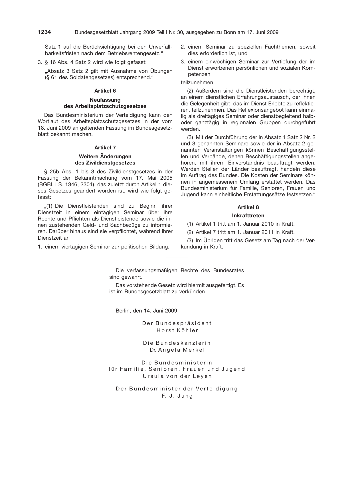 BGBl. 2009, Seite 1234 — Originalseite als Abbildung