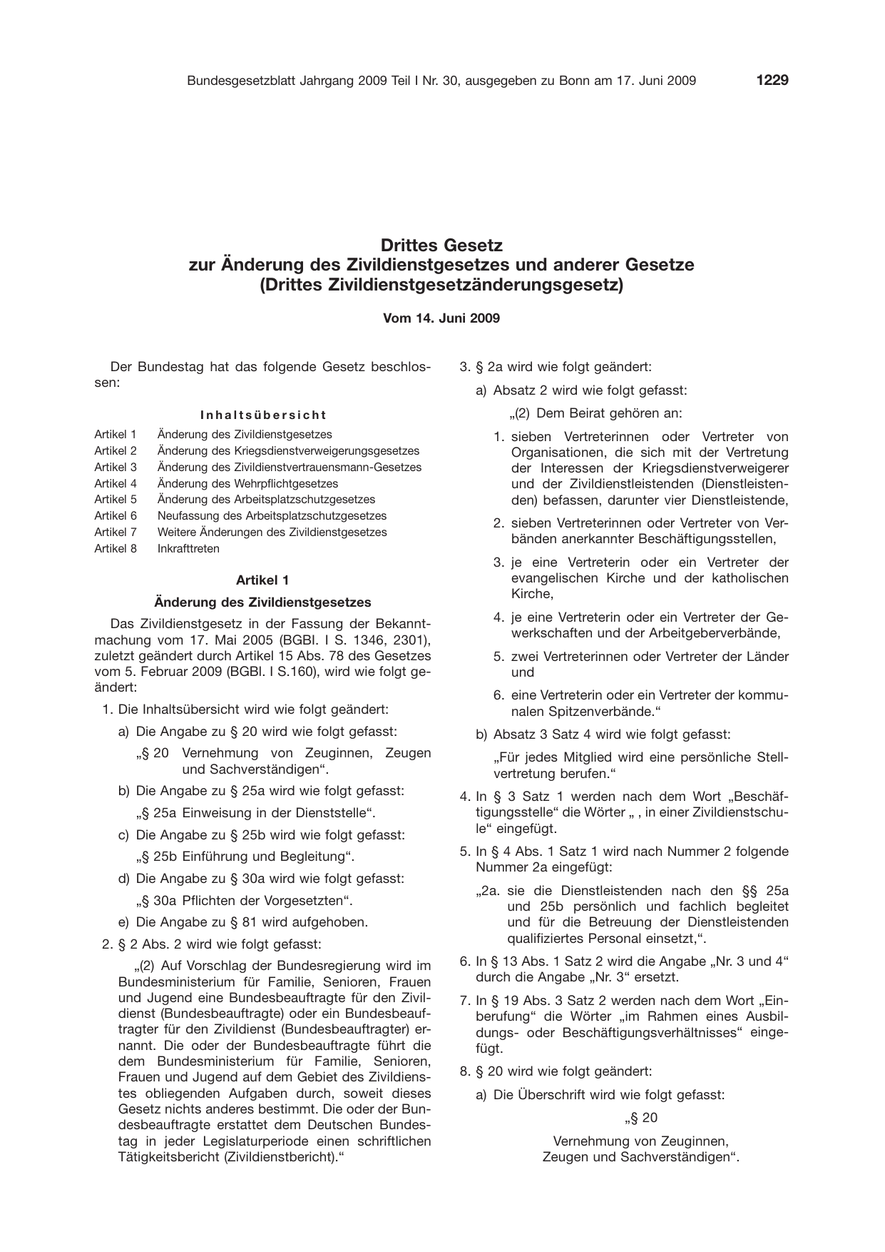 BGBl. 2009, Seite 1229 — Originalseite als Abbildung