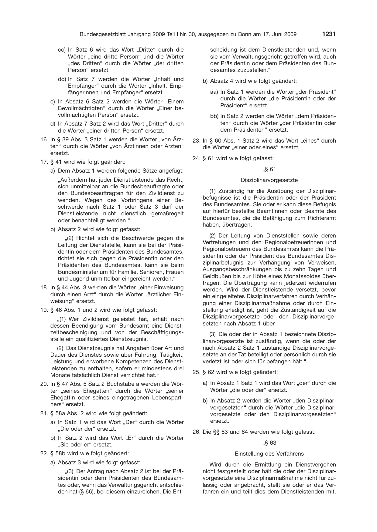 BGBl. 2009, Seite 1231 — Originalseite als Abbildung