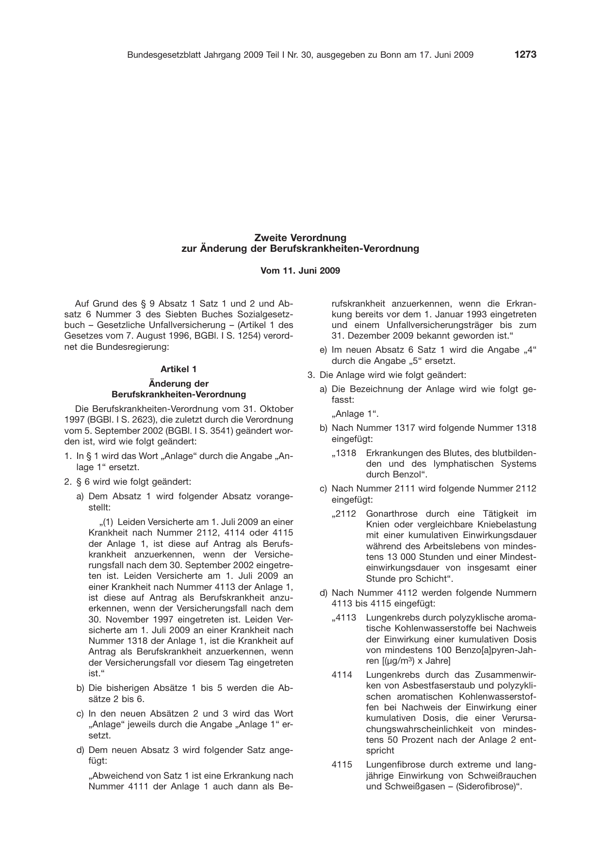 BGBl. 2009, Seite 1273 — Originalseite als Abbildung