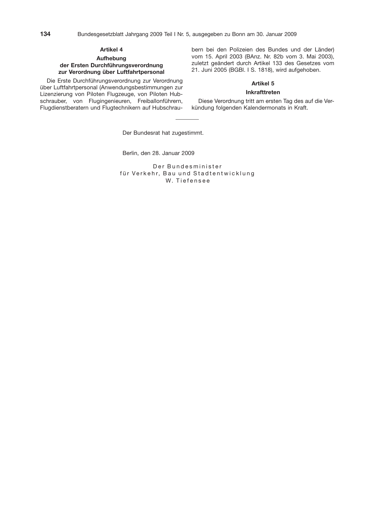 BGBl. 2009, Seite 134 — Originalseite als Abbildung