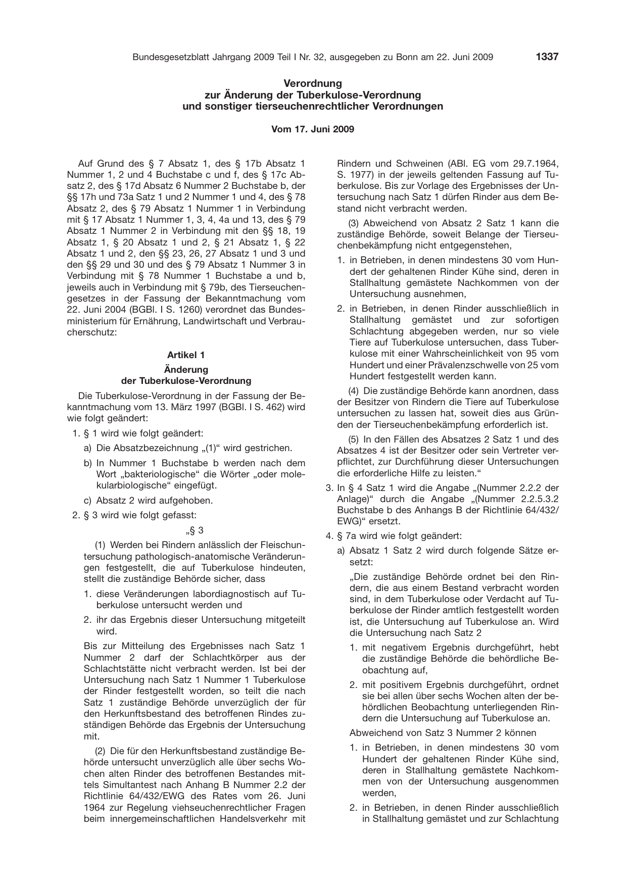 BGBl. 2009, Seite 1337 — Originalseite als Abbildung