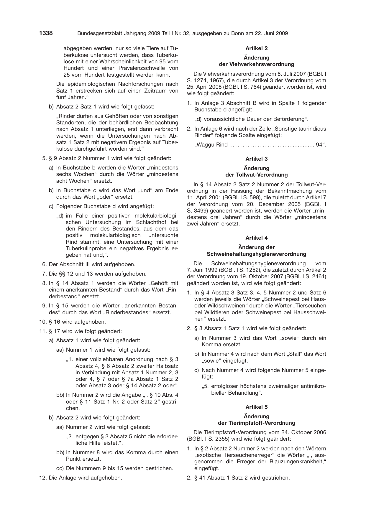 BGBl. 2009, Seite 1338 — Originalseite als Abbildung