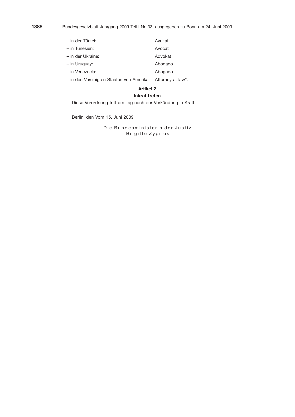 BGBl. 2009, Seite 1388 — Originalseite als Abbildung