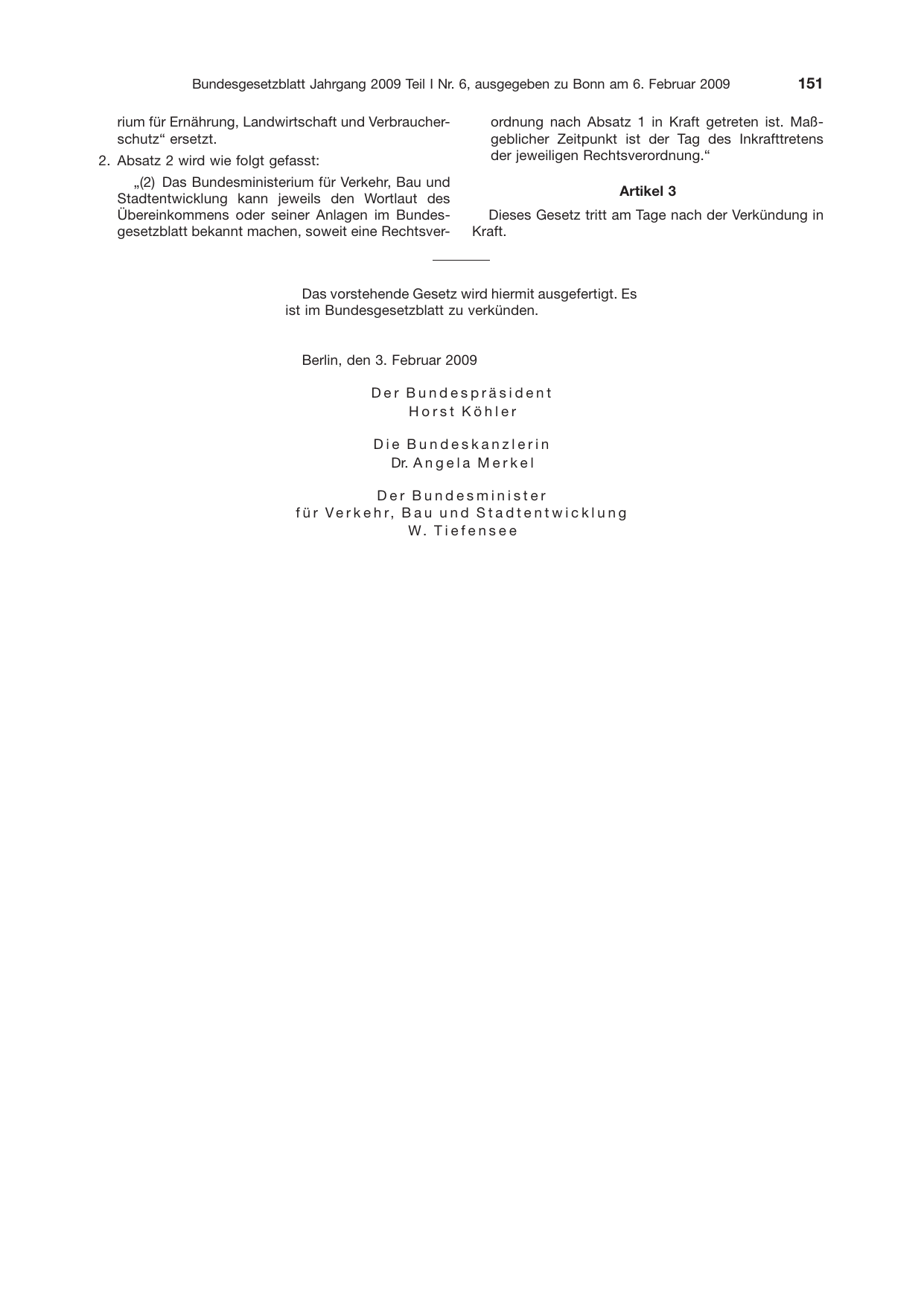 BGBl. 2009, Seite 151 — Originalseite als Abbildung