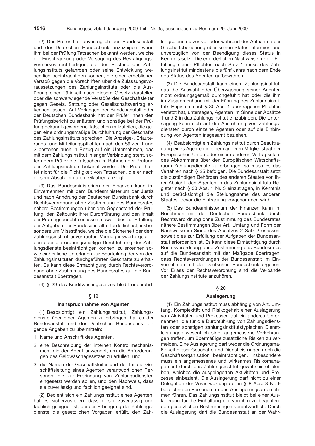 BGBl. 2009, Seite 1516 — Originalseite als Abbildung