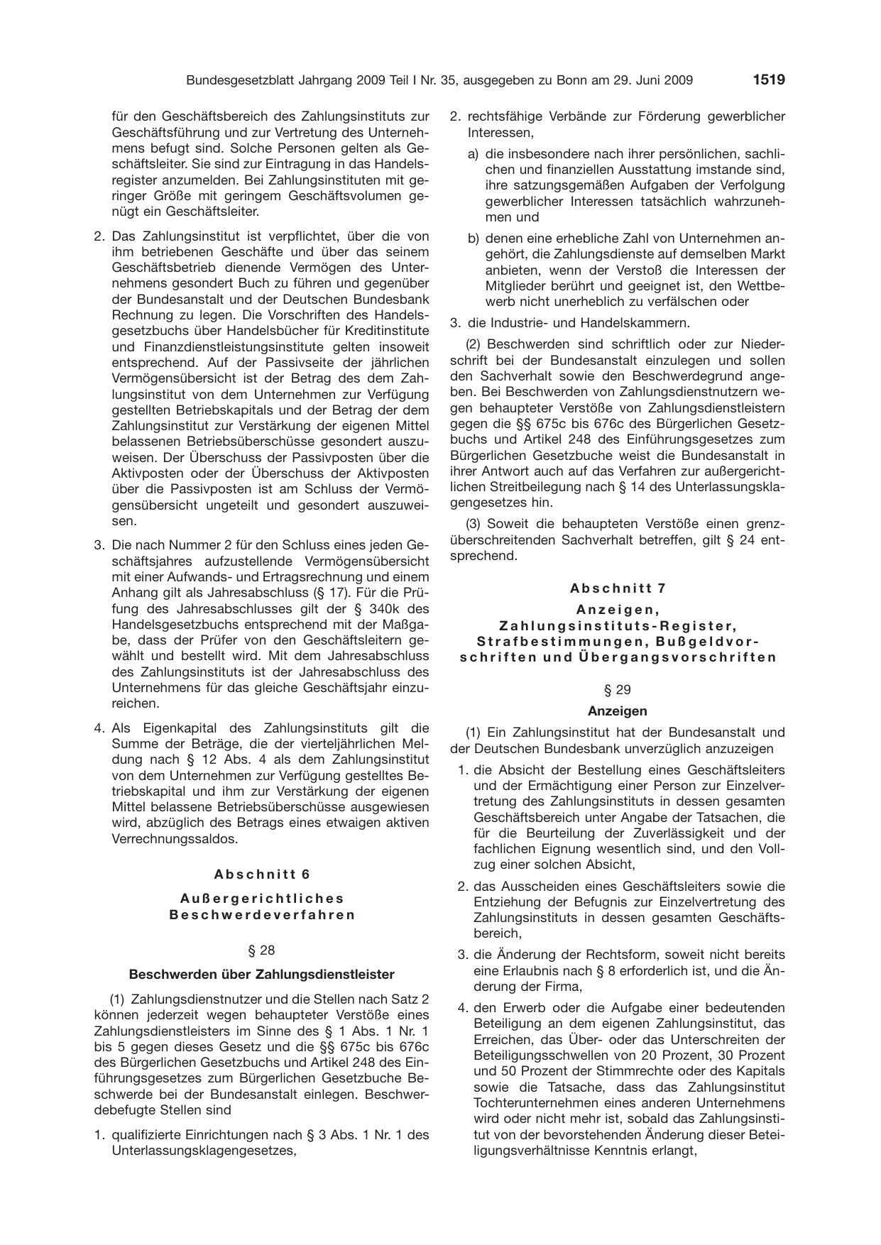 BGBl. 2009, Seite 1519 — Originalseite als Abbildung
