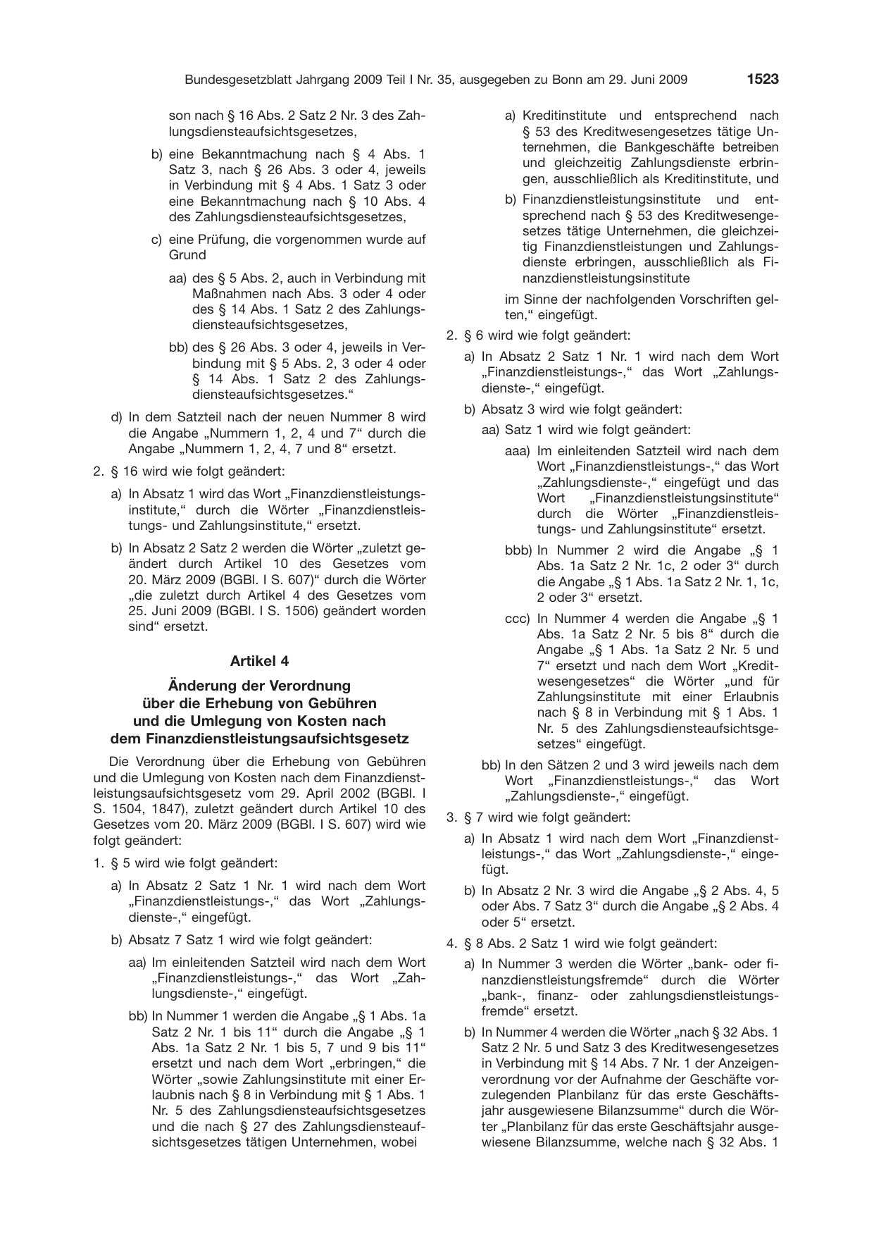 BGBl. 2009, Seite 1523 — Originalseite als Abbildung