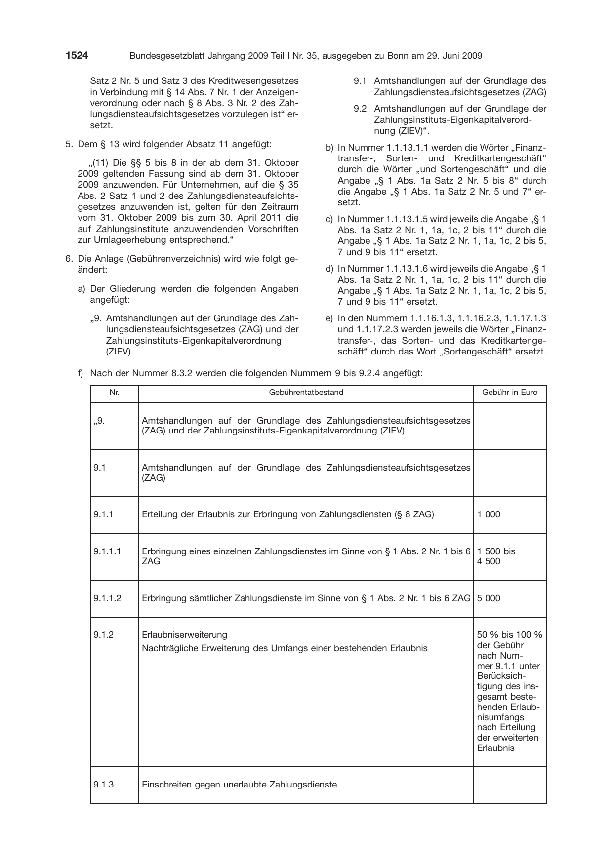 BGBl. 2009, Seite 1524 — Originalseite als Abbildung