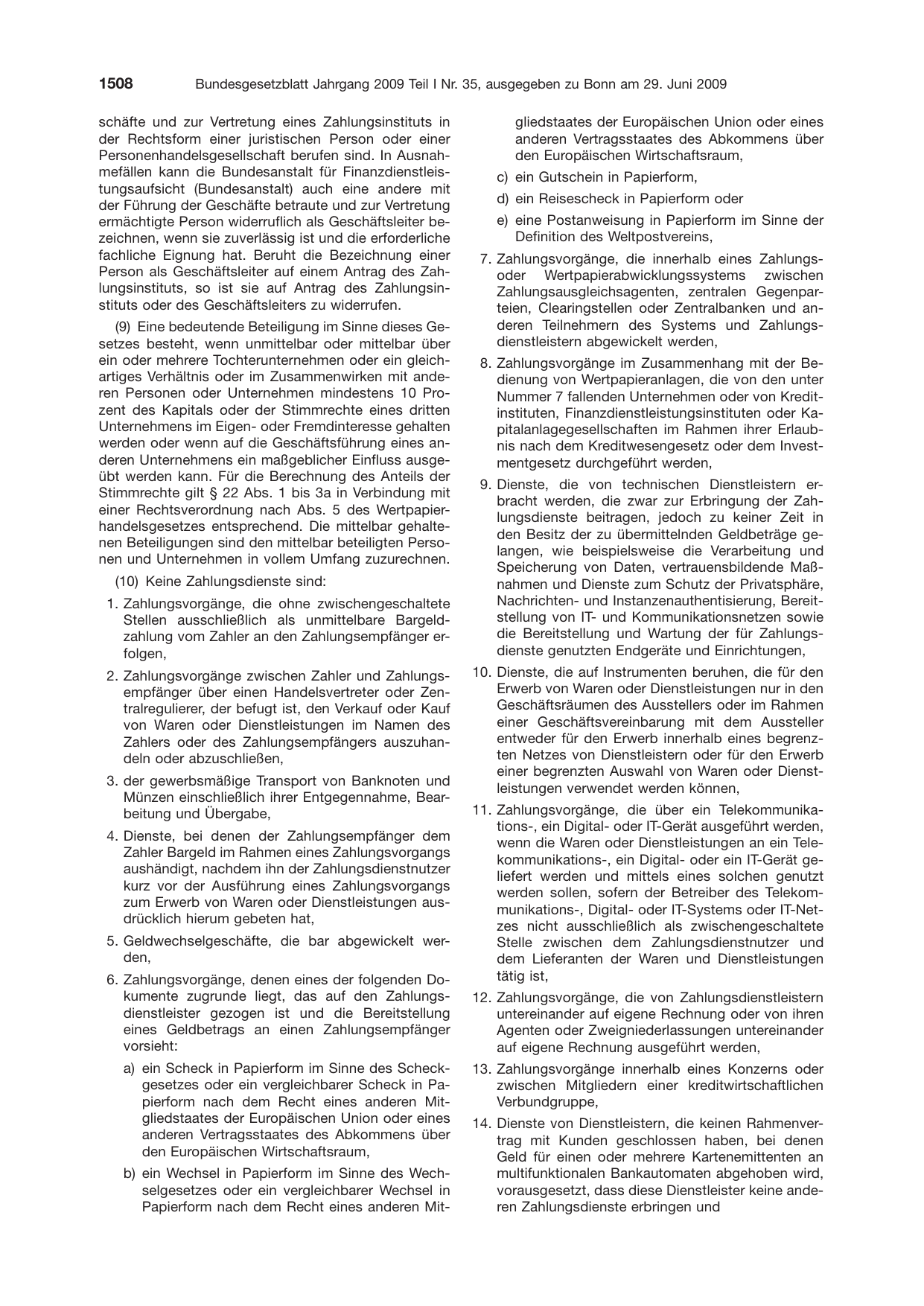 BGBl. 2009, Seite 1508 — Originalseite als Abbildung