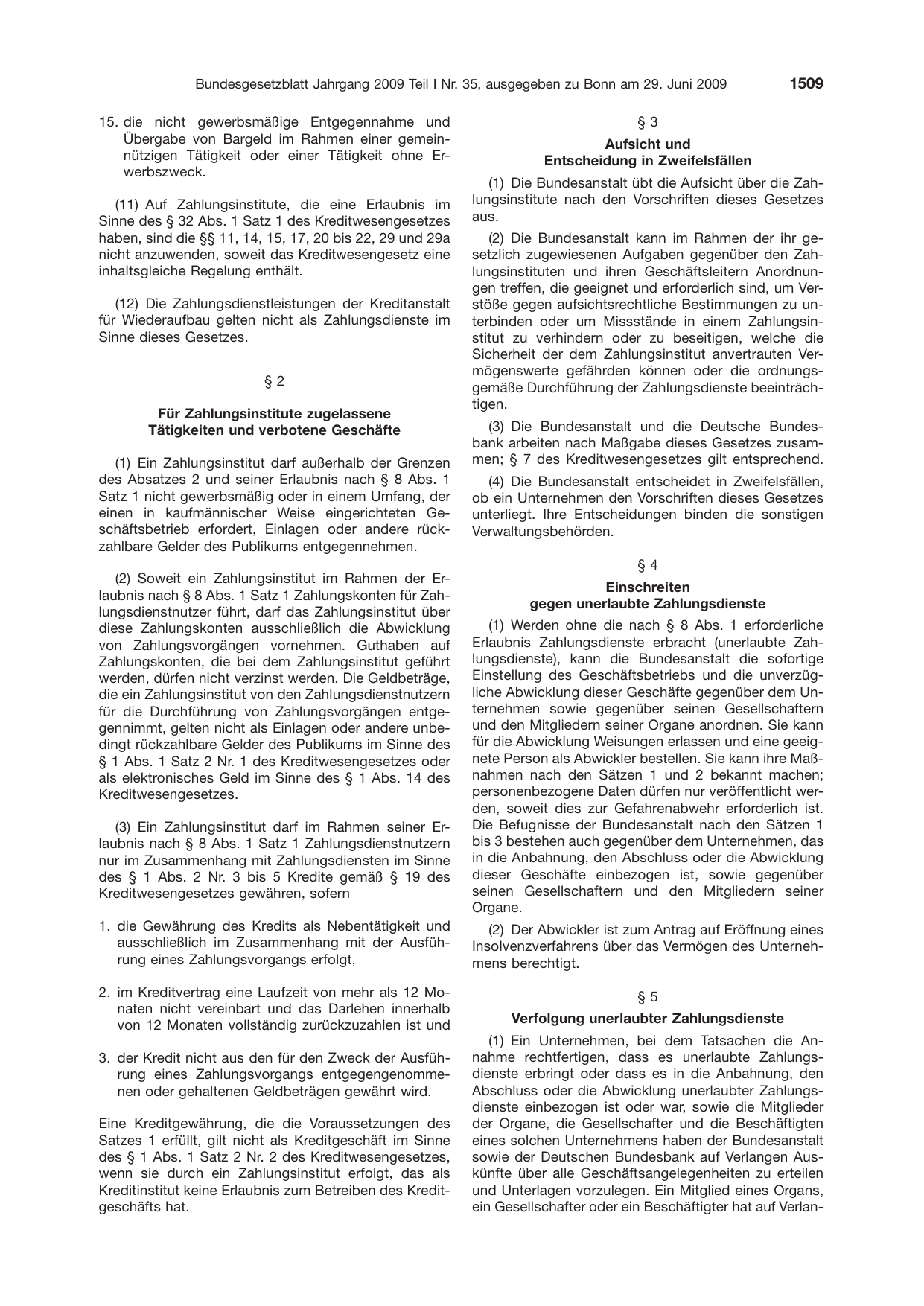 BGBl. 2009, Seite 1509 — Originalseite als Abbildung