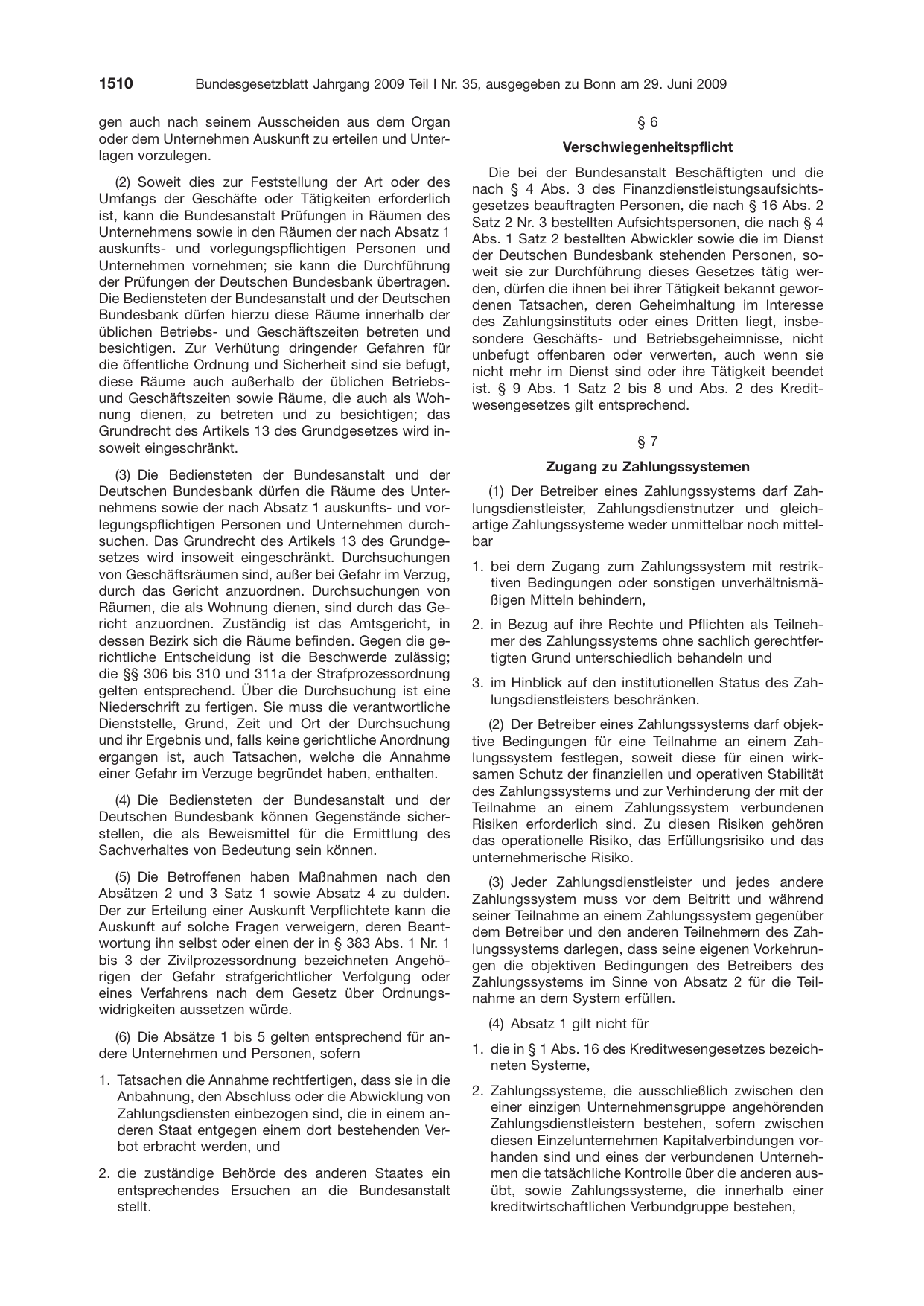 BGBl. 2009, Seite 1510 — Originalseite als Abbildung