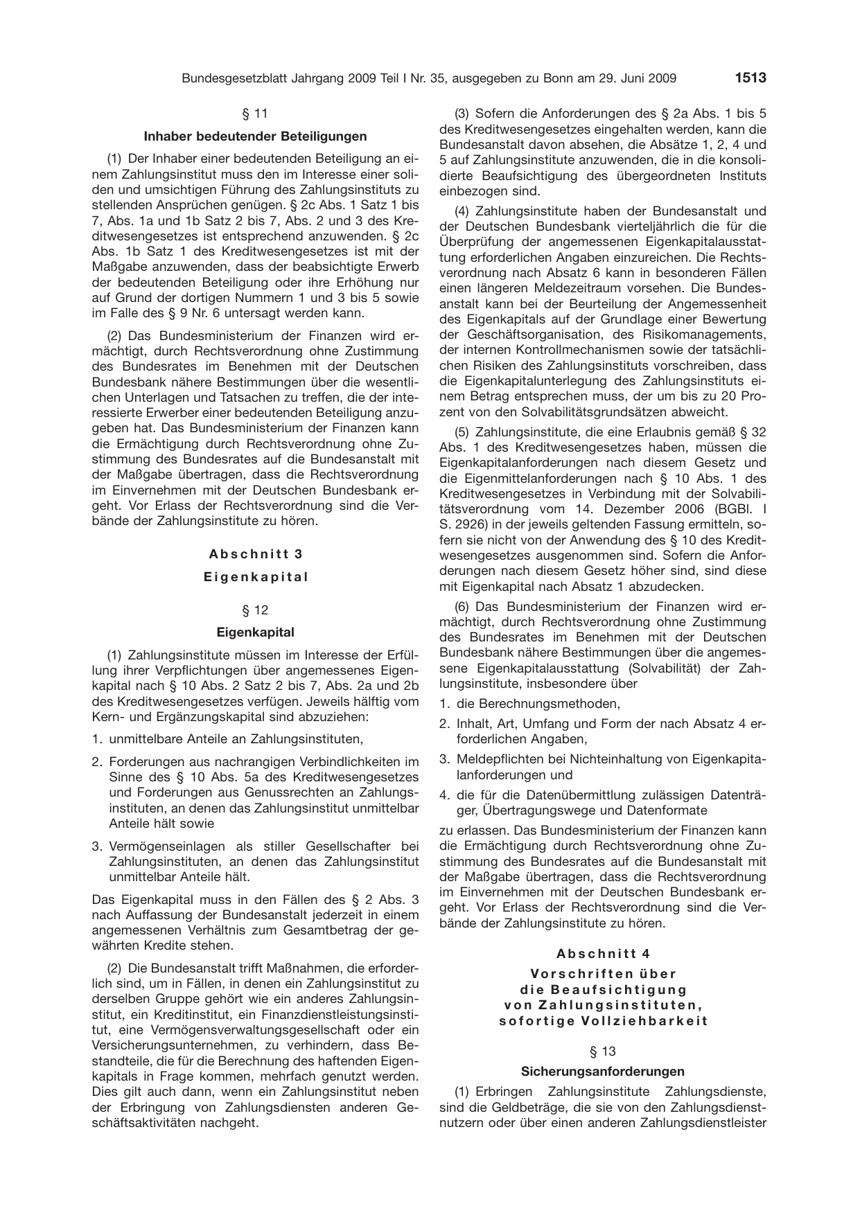 BGBl. 2009, Seite 1513 — Originalseite als Abbildung
