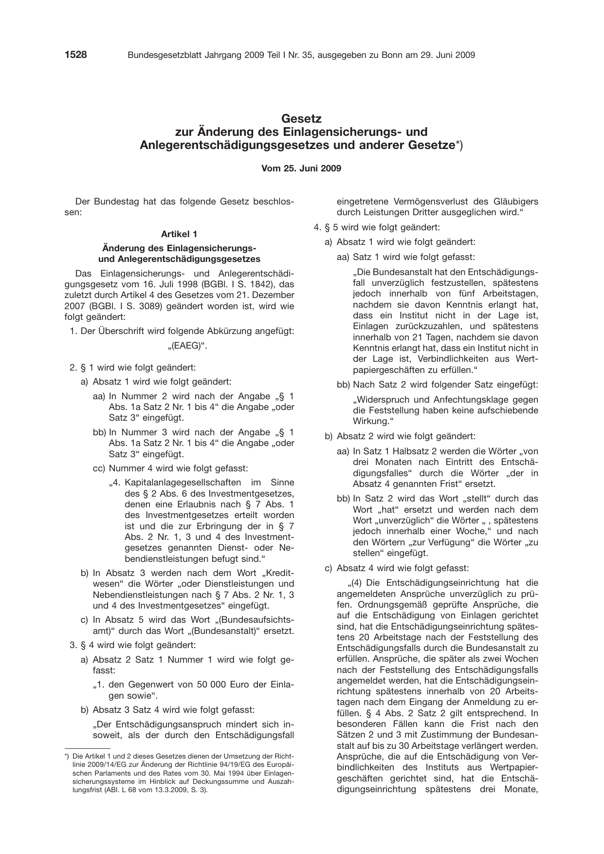 BGBl. 2009, Seite 1528 — Originalseite als Abbildung