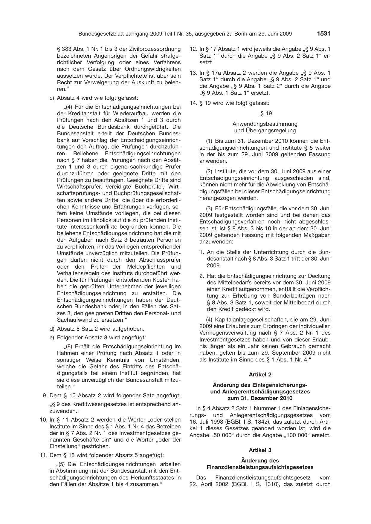 BGBl. 2009, Seite 1531 — Originalseite als Abbildung