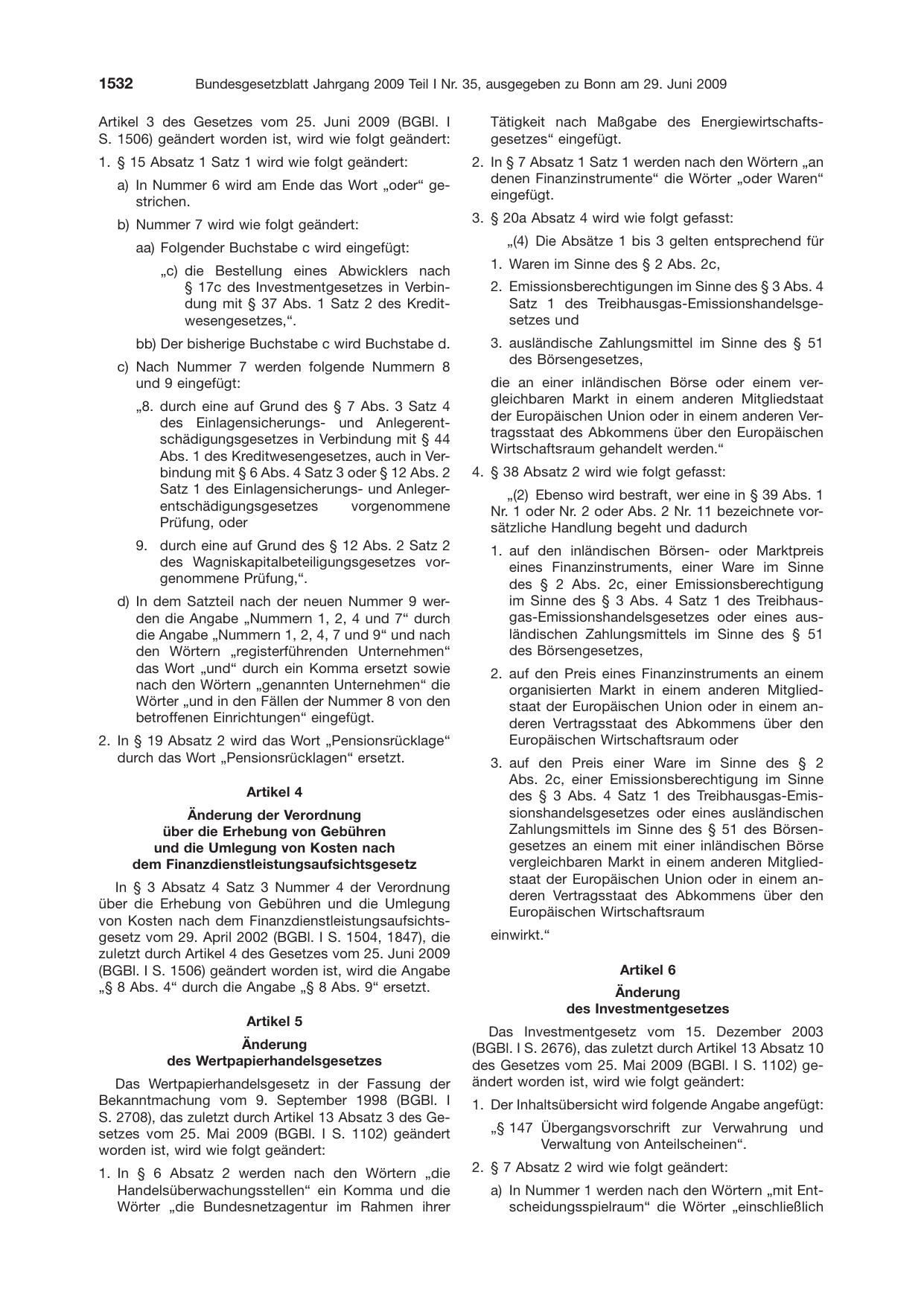 BGBl. 2009, Seite 1532 — Originalseite als Abbildung