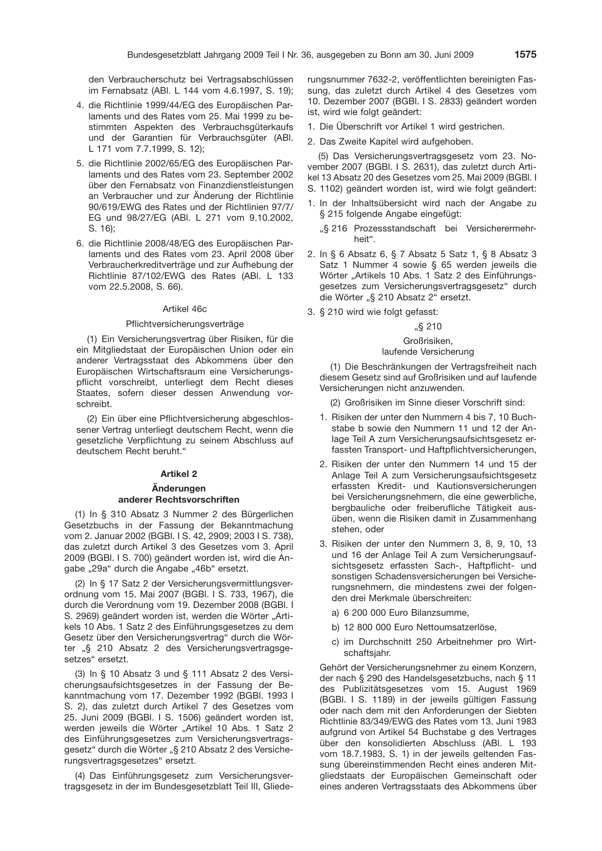 BGBl. 2009, Seite 1575 — Originalseite als Abbildung