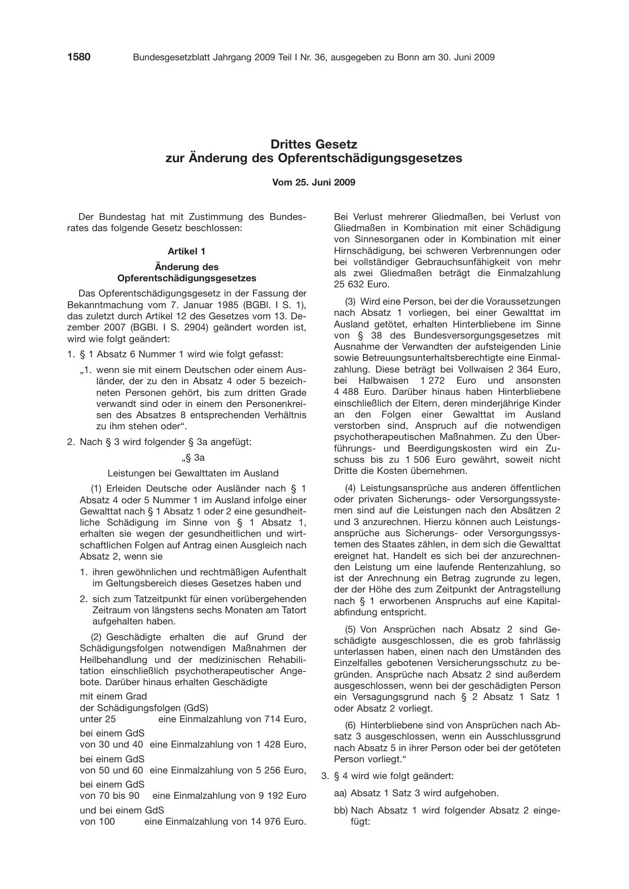 BGBl. 2009, Seite 1580 — Originalseite als Abbildung