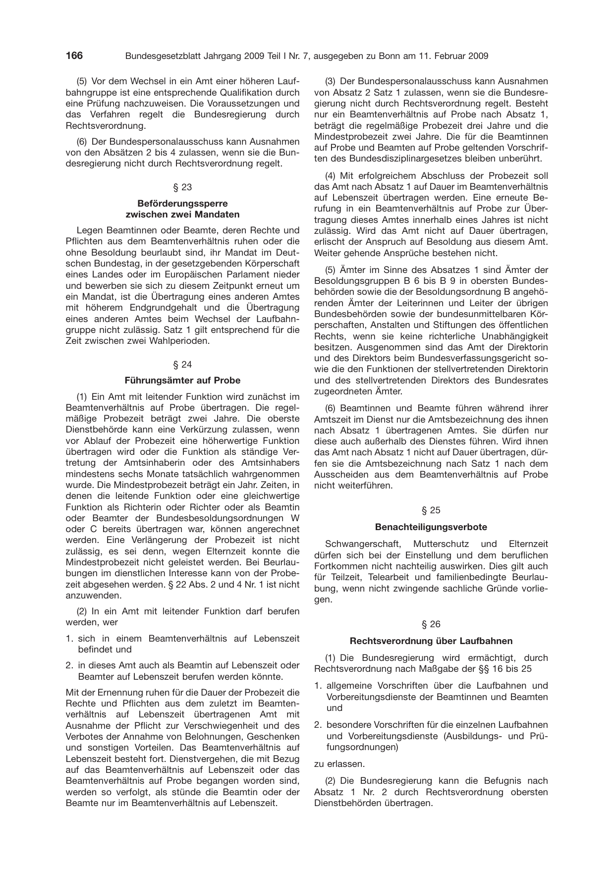 BGBl. 2009, Seite 166 — Originalseite als Abbildung