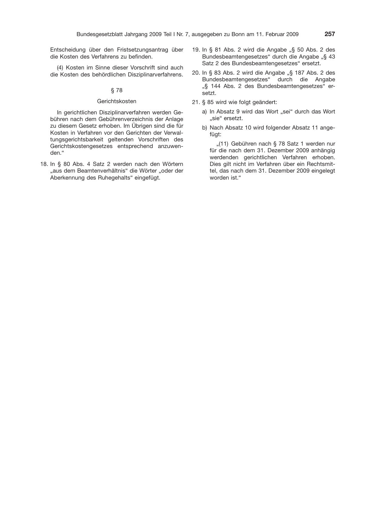 BGBl. 2009, Seite 257 — Originalseite als Abbildung