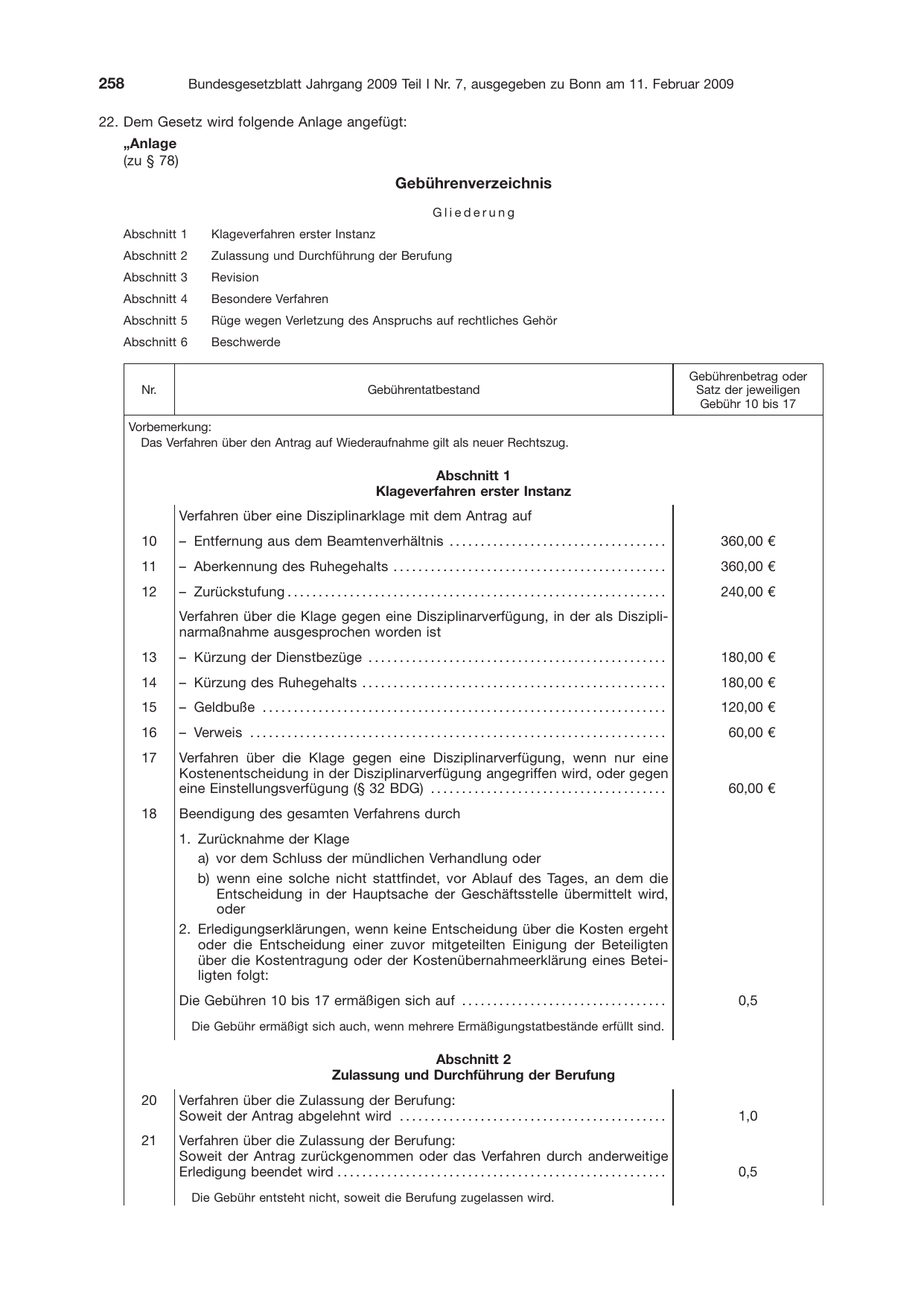BGBl. 2009, Seite 258 — Originalseite als Abbildung