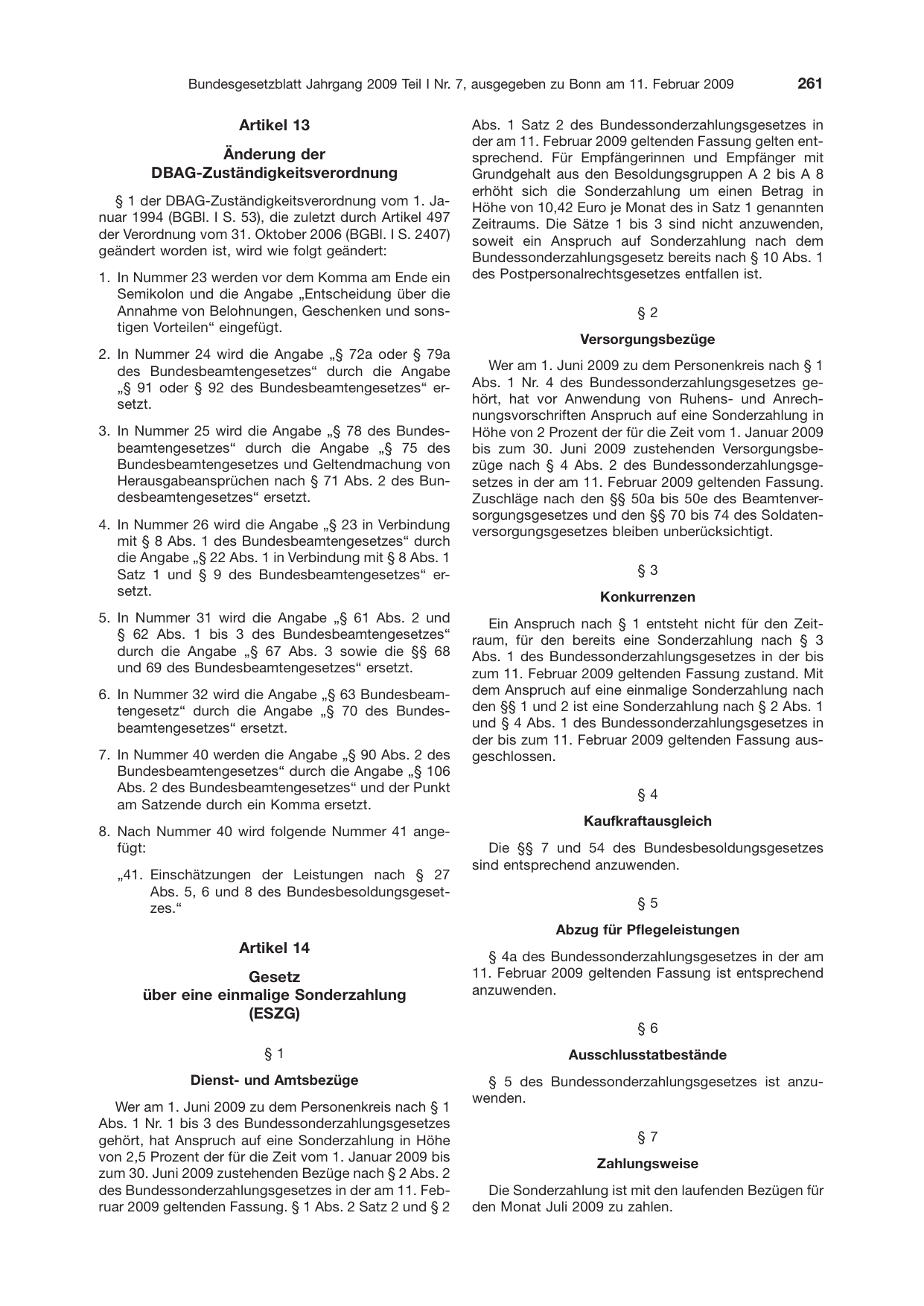 BGBl. 2009, Seite 261 — Originalseite als Abbildung