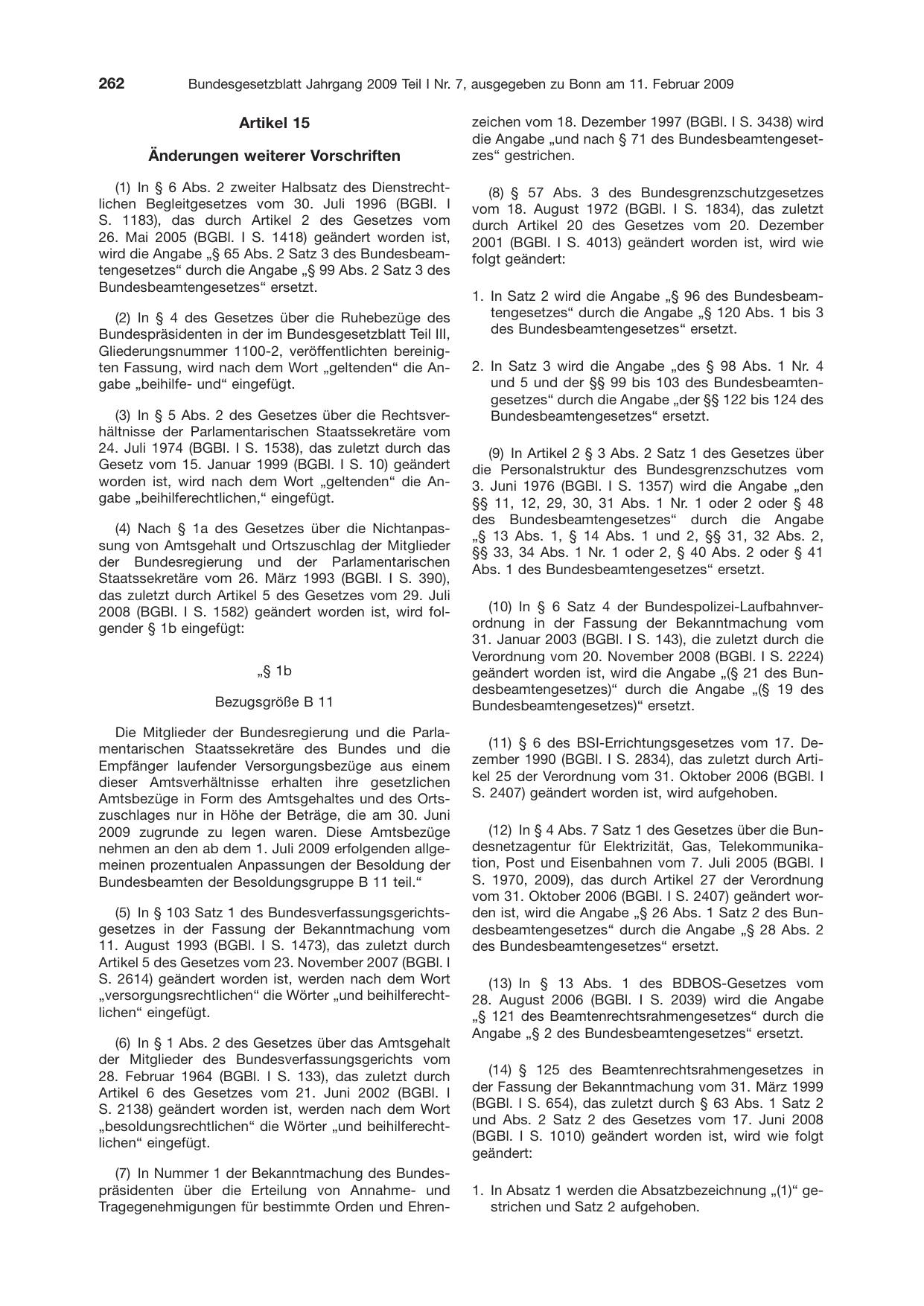 BGBl. 2009, Seite 262 — Originalseite als Abbildung