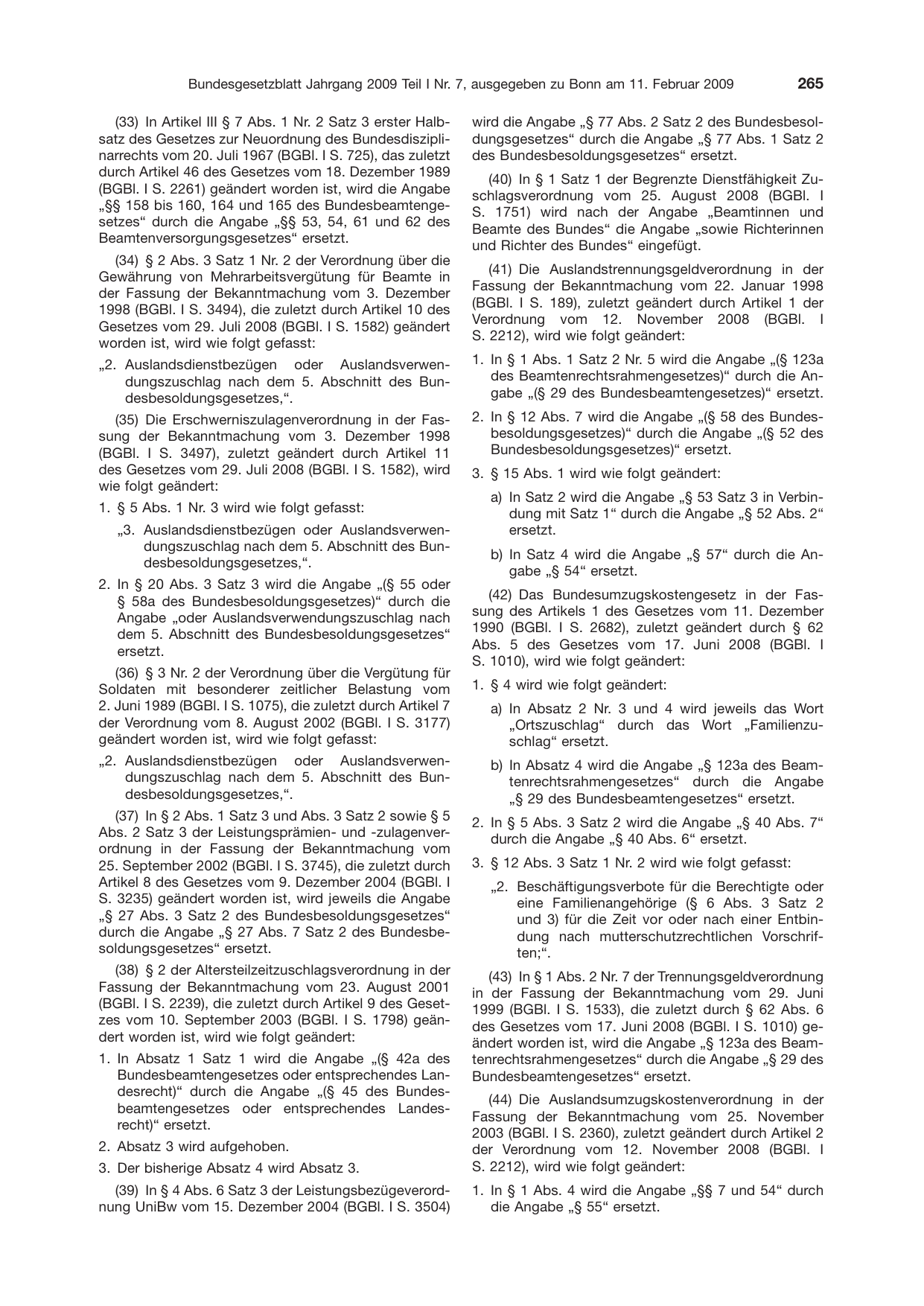 BGBl. 2009, Seite 265 — Originalseite als Abbildung