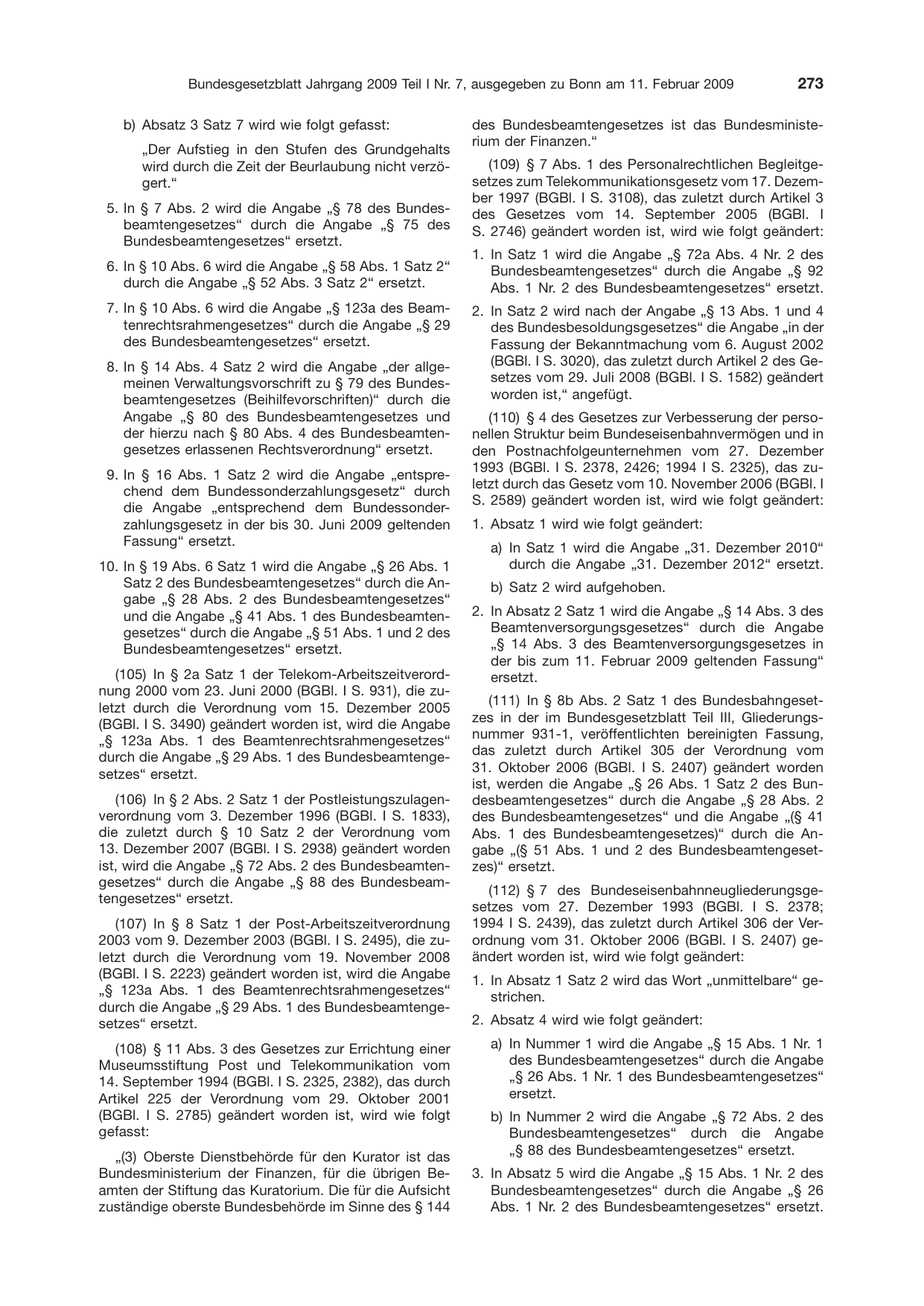 BGBl. 2009, Seite 273 — Originalseite als Abbildung