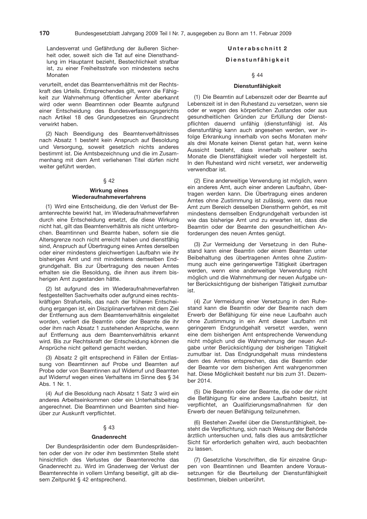 BGBl. 2009, Seite 170 — Originalseite als Abbildung