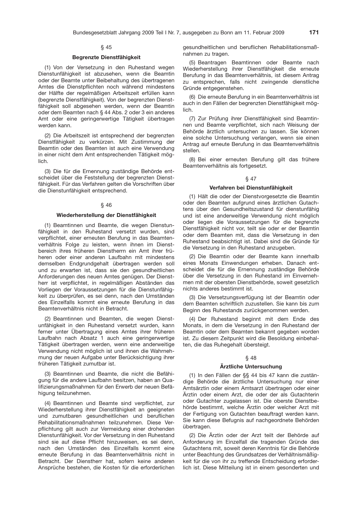 BGBl. 2009, Seite 171 — Originalseite als Abbildung