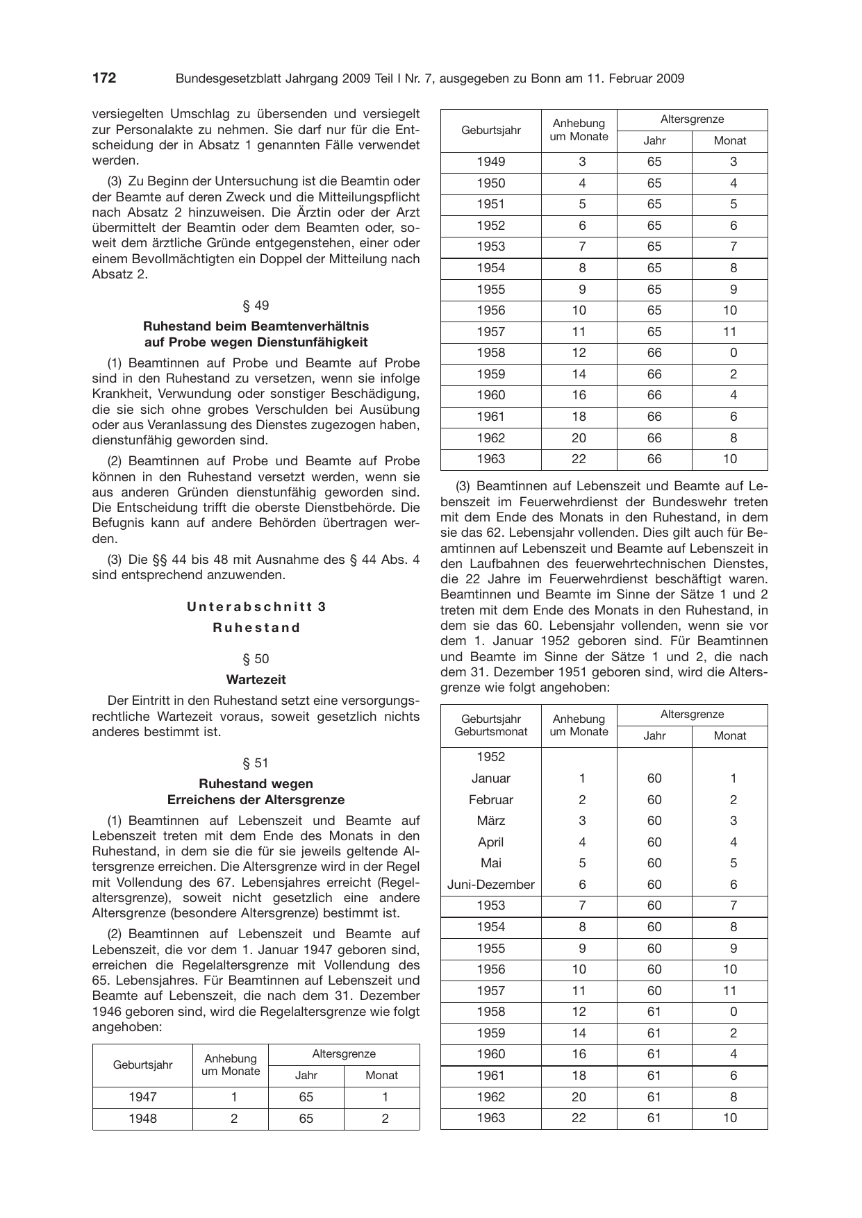 BGBl. 2009, Seite 172 — Originalseite als Abbildung