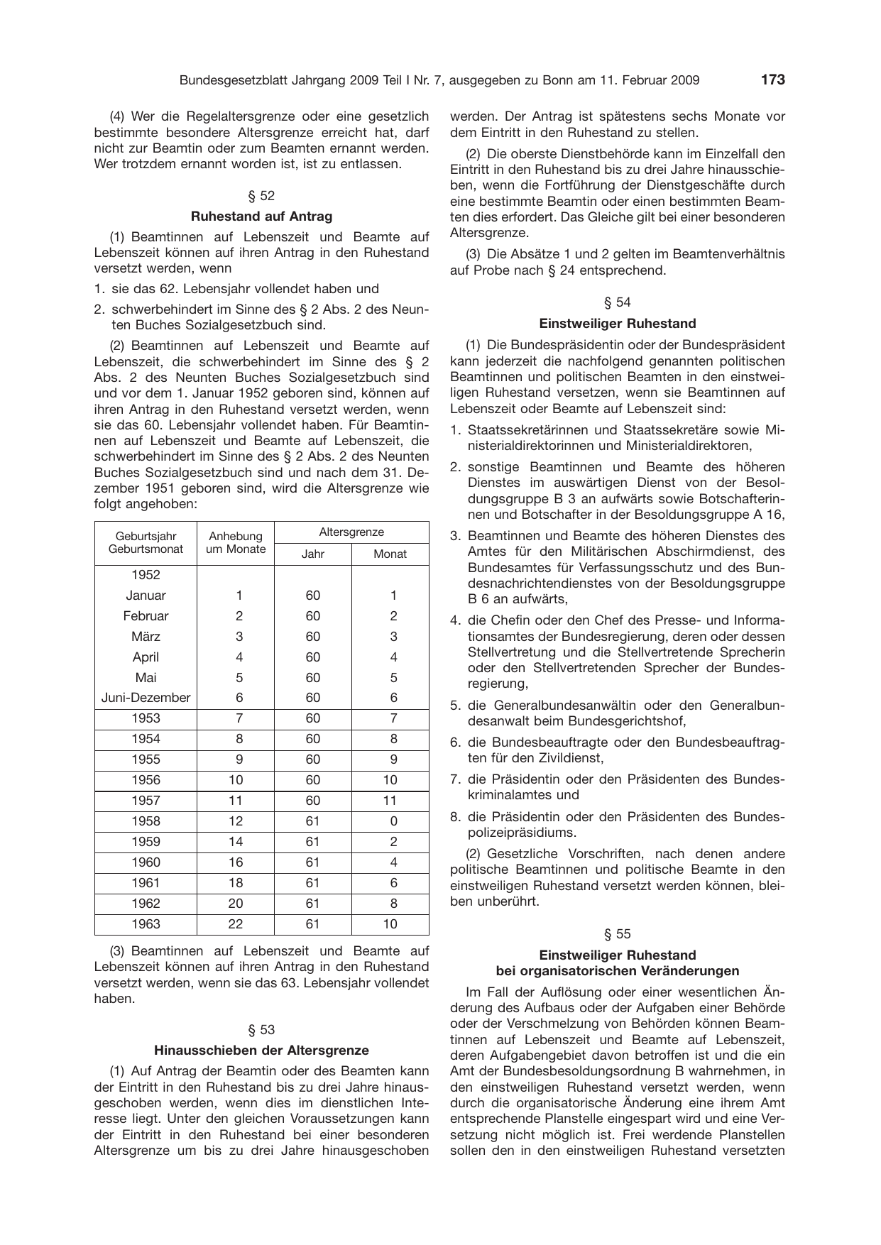 BGBl. 2009, Seite 173 — Originalseite als Abbildung