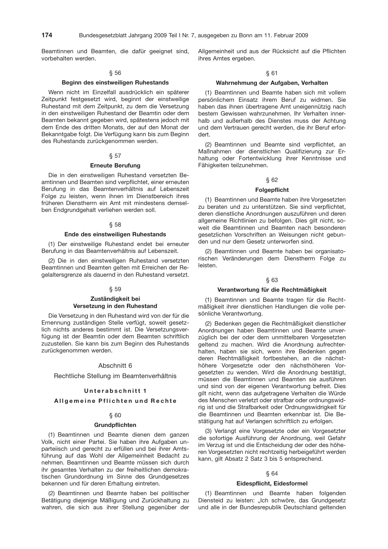 BGBl. 2009, Seite 174 — Originalseite als Abbildung
