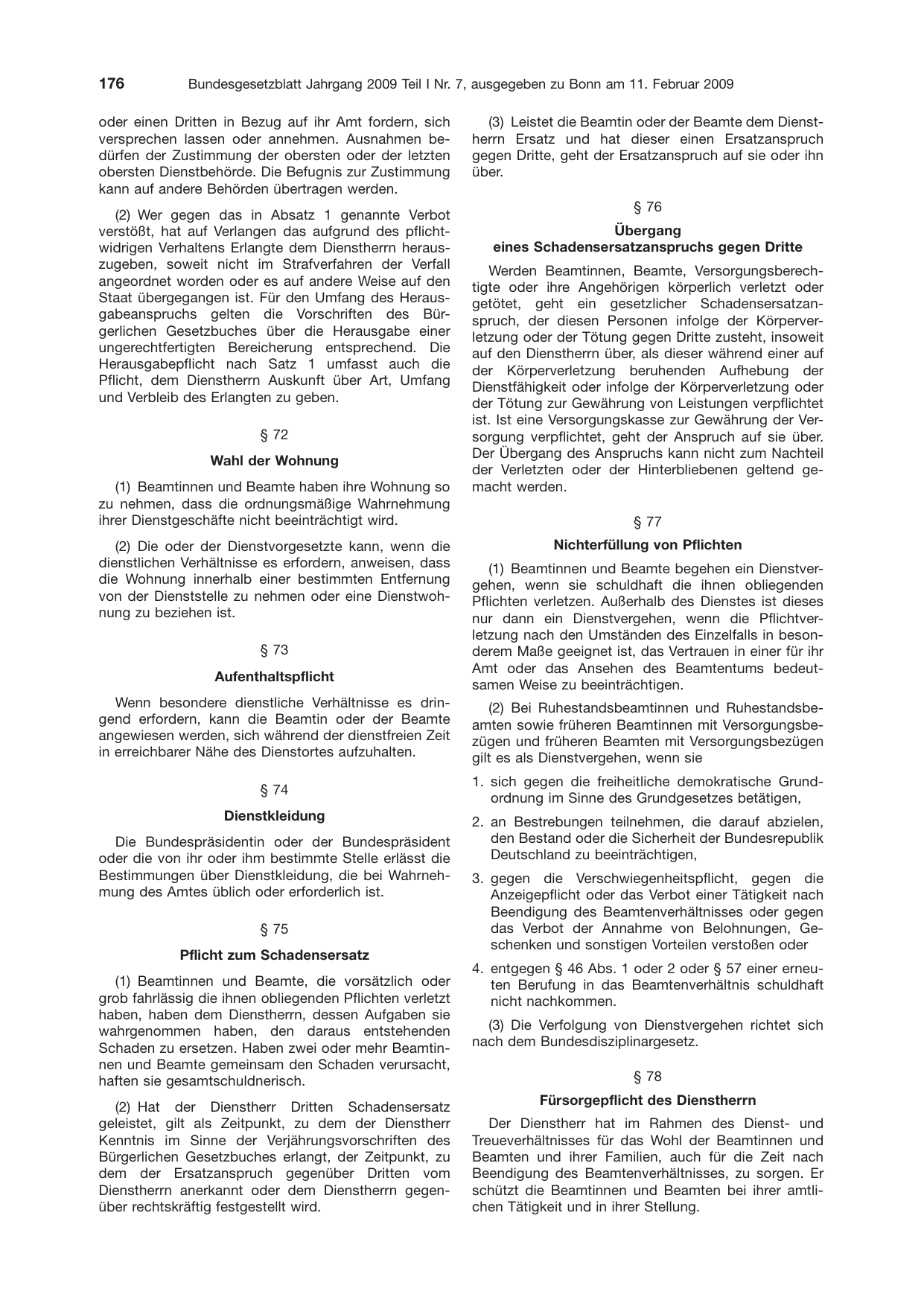 BGBl. 2009, Seite 176 — Originalseite als Abbildung